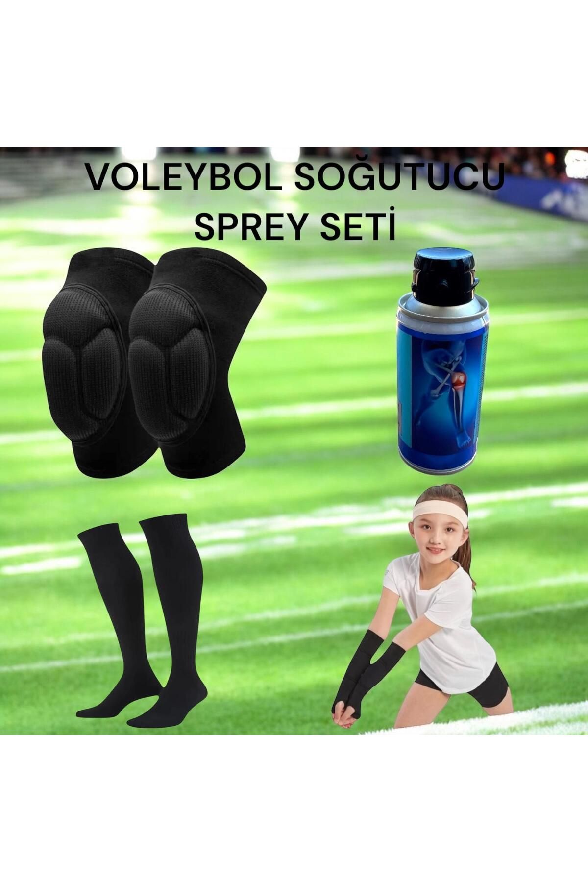 Gök Sports Çocuk Voleybol Dizliği Voleybol Elliği Voleybol Çorabı Kapartma Sünger Destekli Soğutucu Sprey Set