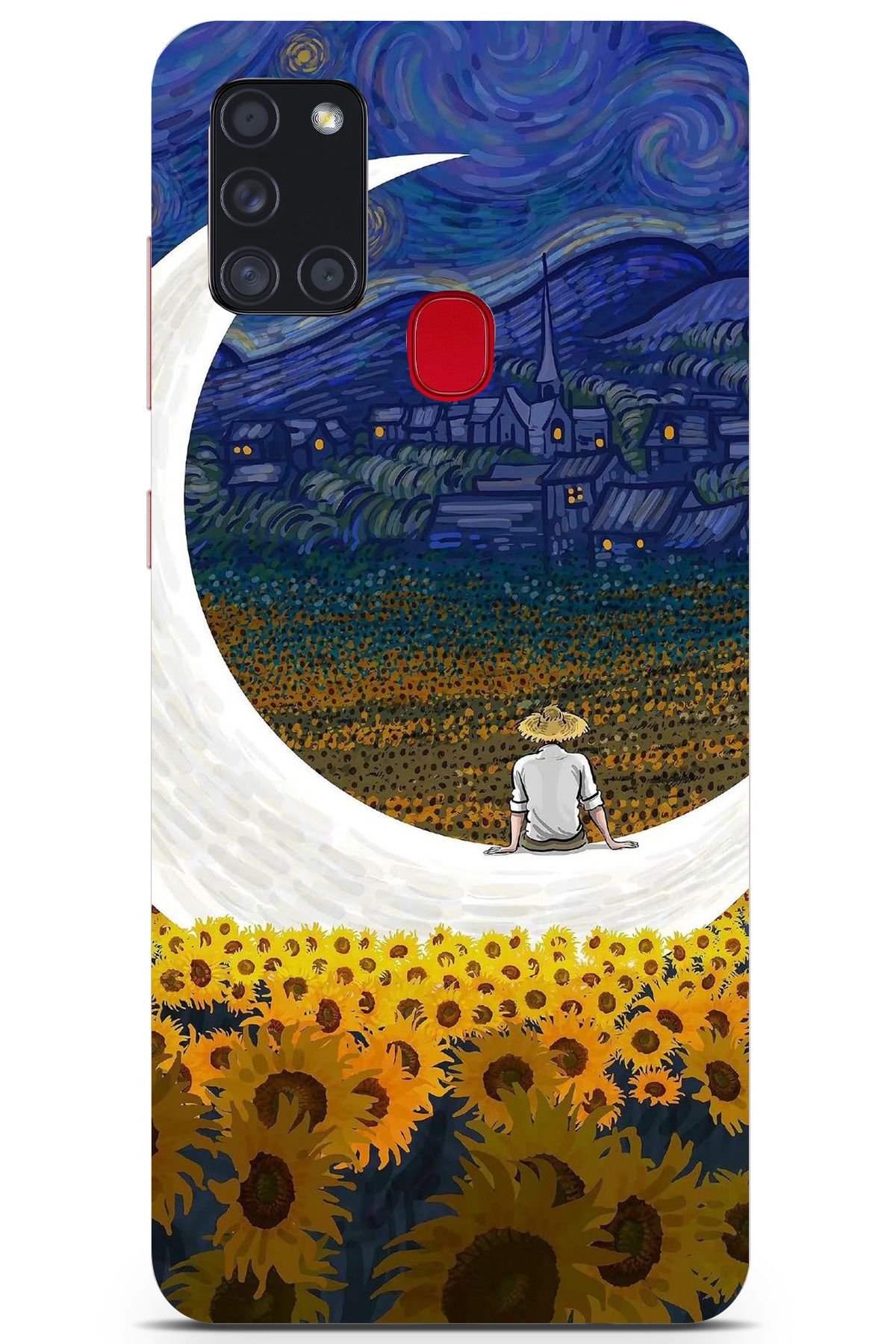 moonset Samsung Galaxy A21S Uyumlu Van Gogh Tasarımlı Baskılı Şeffaf Telefon Kılıfı