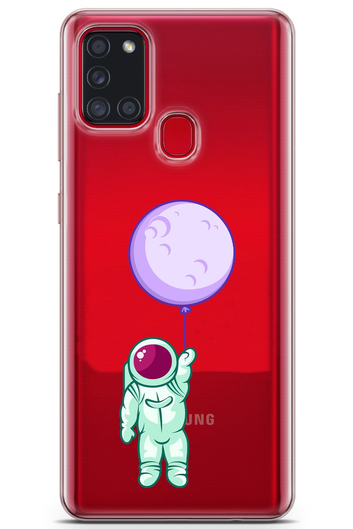 moonset Samsung Galaxy A21S Uyumlu Astronot Tasarımlı Baskılı Şeffaf Telefon Kılıfı