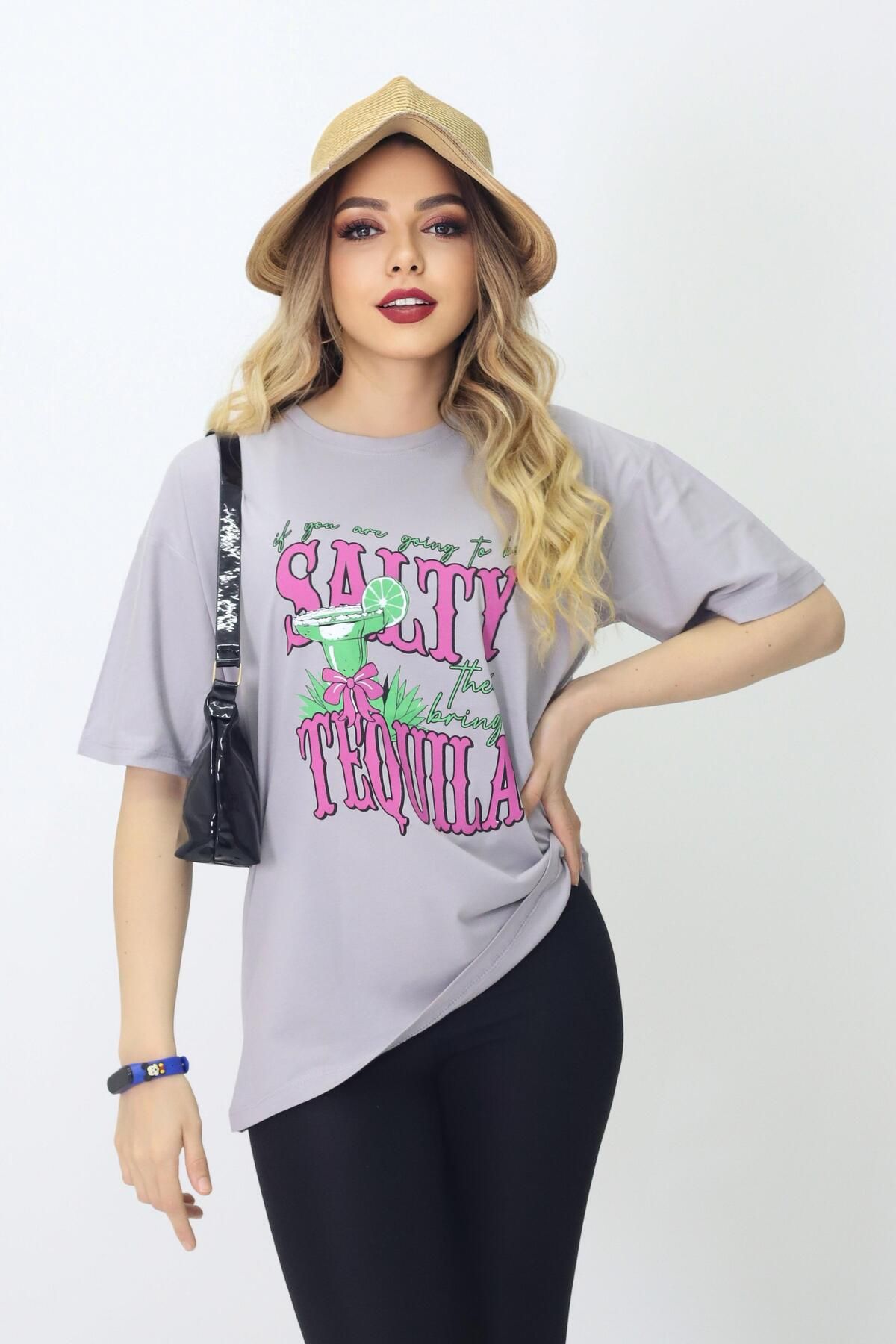 Bala Giyim Baskılı Oversize Kadın T-Shirt