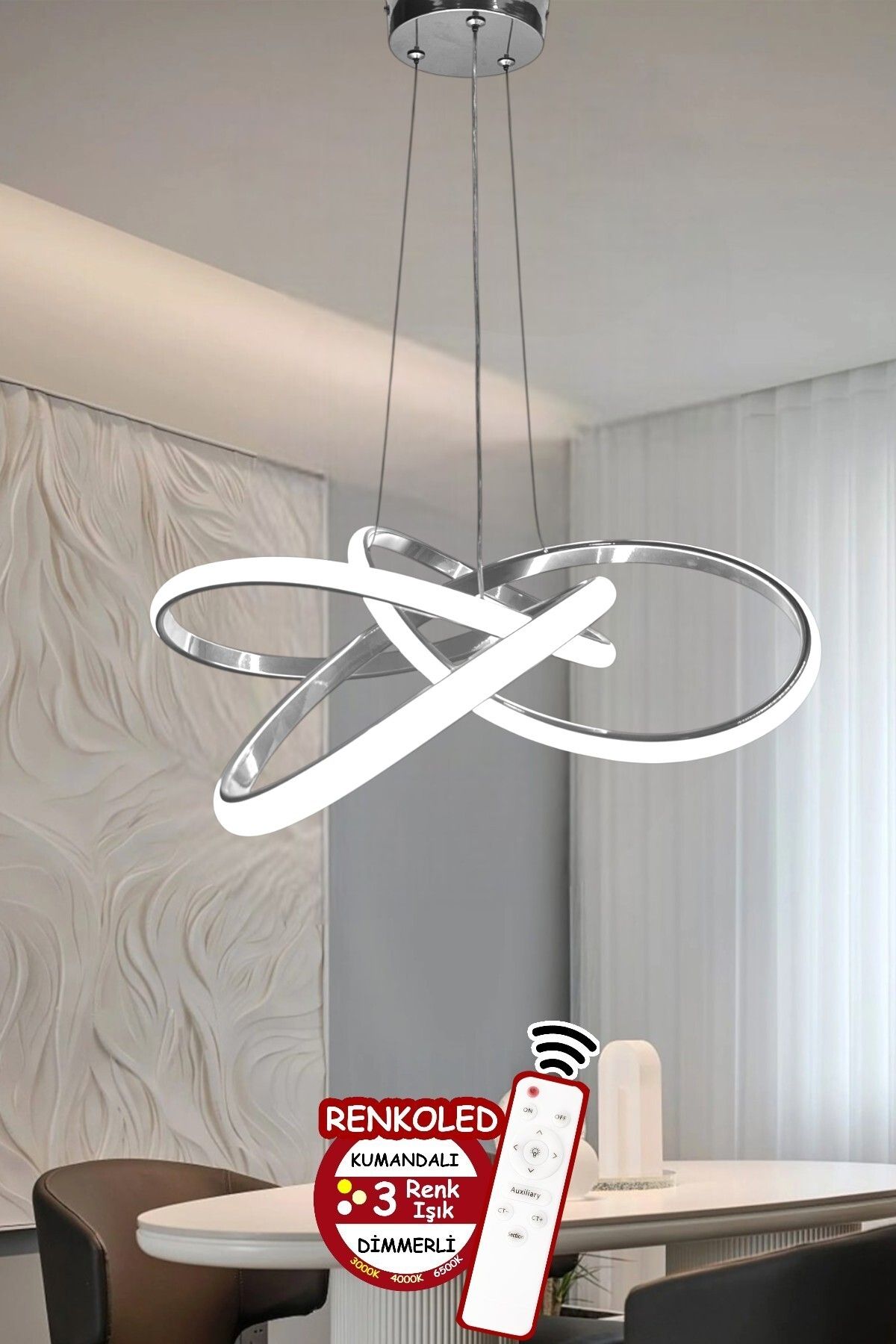 Renkoled Aydınlatma Kumandalı 3 Renk Işıklı Modern Sarkıt Led Avize ledli Kasa Salon,oda ,mutfak ,hol