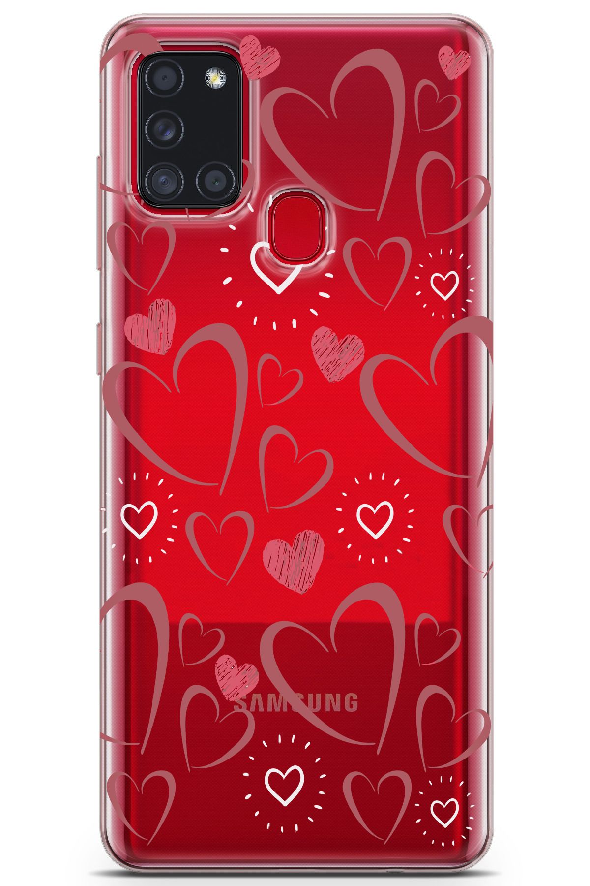 moonset Samsung Galaxy A21S Uyumlu Kalpler Tasarımlı Baskılı Şeffaf Telefon Kılıfı