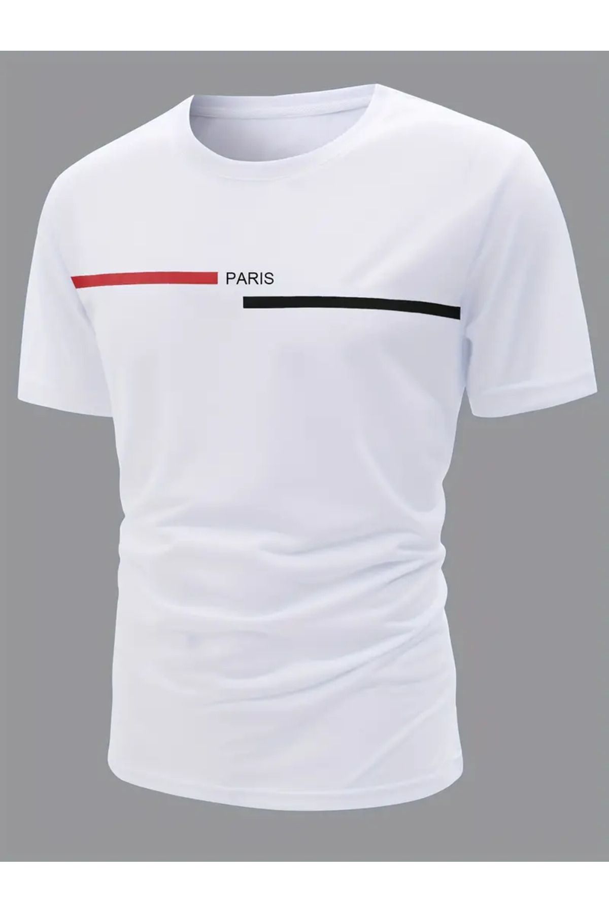 NEW TRENDY COLLECTİON Erkek Günlük Alfabe Harf Baskılı Bisiklet Yaka T-shirt
