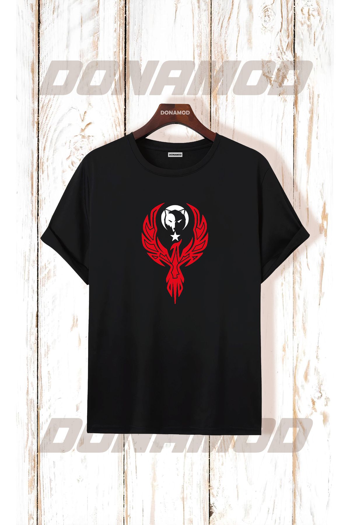 donamod Siyah Beyaz Türk Göktürkçe Alfabe Eski Türkçe Kurt Osmanlı Kökbörü Bozkurt Atatürk Tişört T shirt