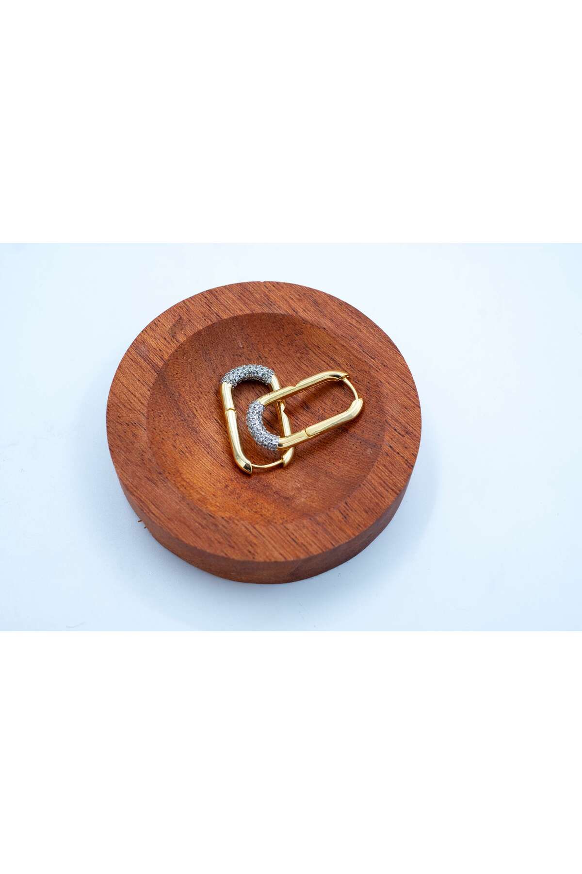 ATELİER BEREN Bold Link – Zirkon Taş Detaylı Gold Silver Modern Küpe