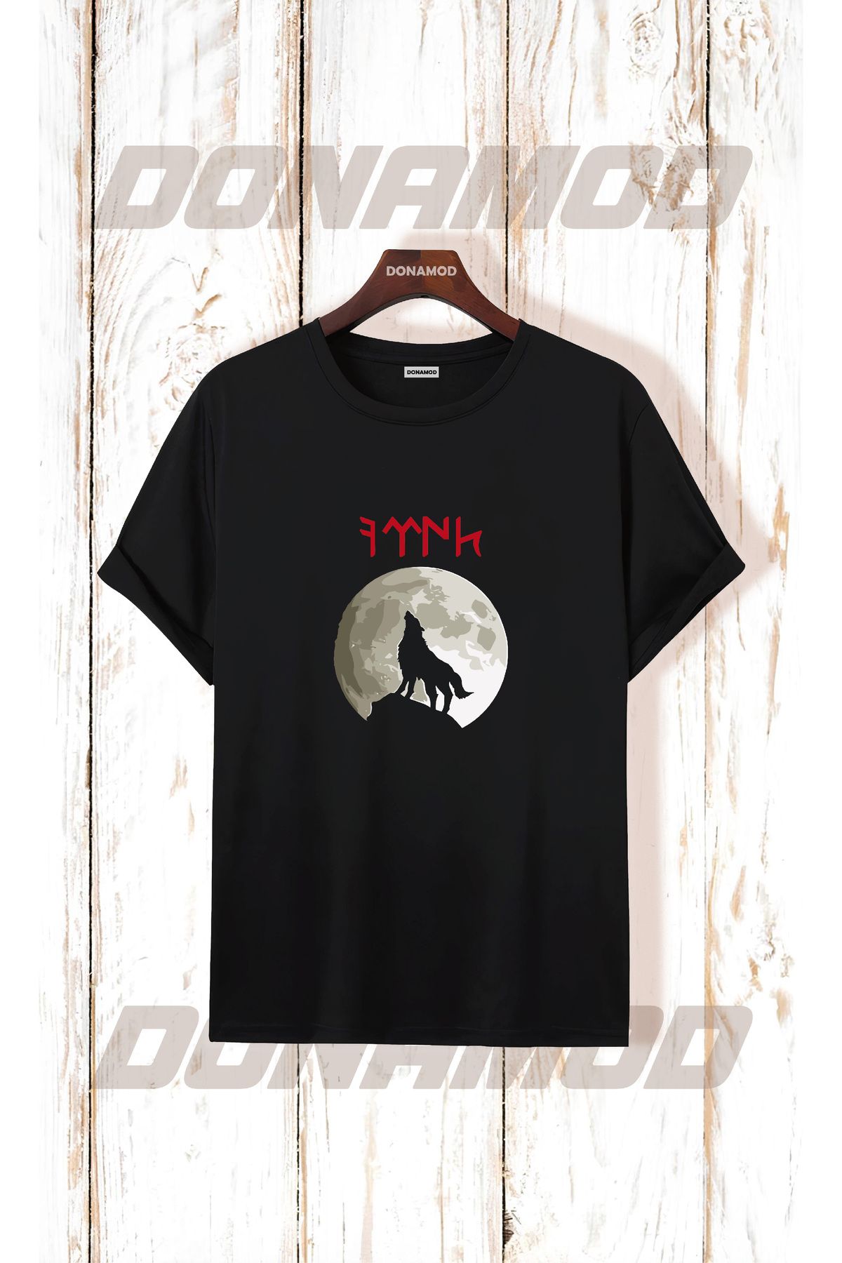 donamod Siyah Beyaz Türk Göktürkçe Alfabe Eski Türkçe Kurt Osmanlı Kökbörü Bozkurt Atatürk Tişört T shirt
