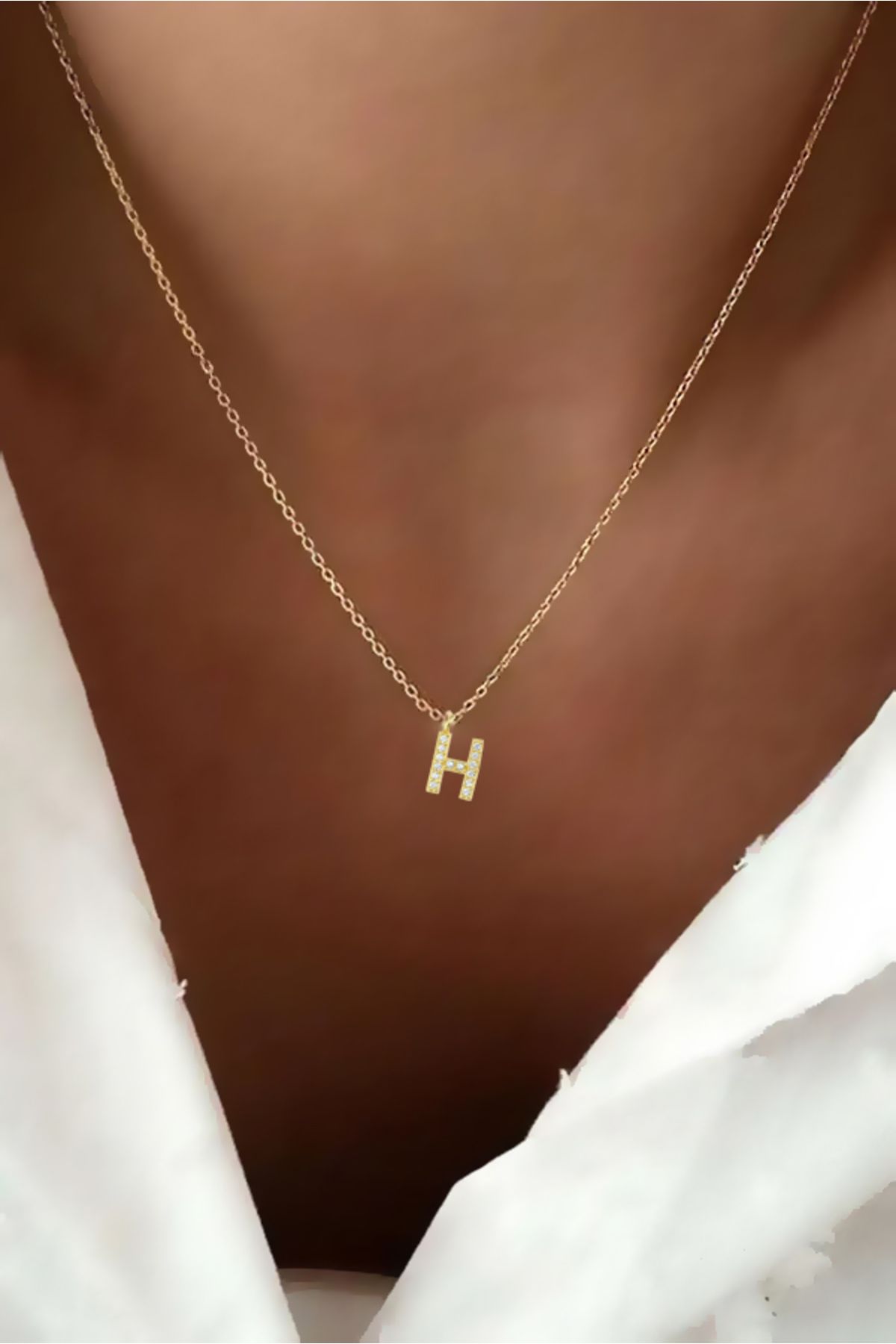 Azuris Silver Azuris 925 Ayar Gümüş Taşlı H Harli Harfi Kolye