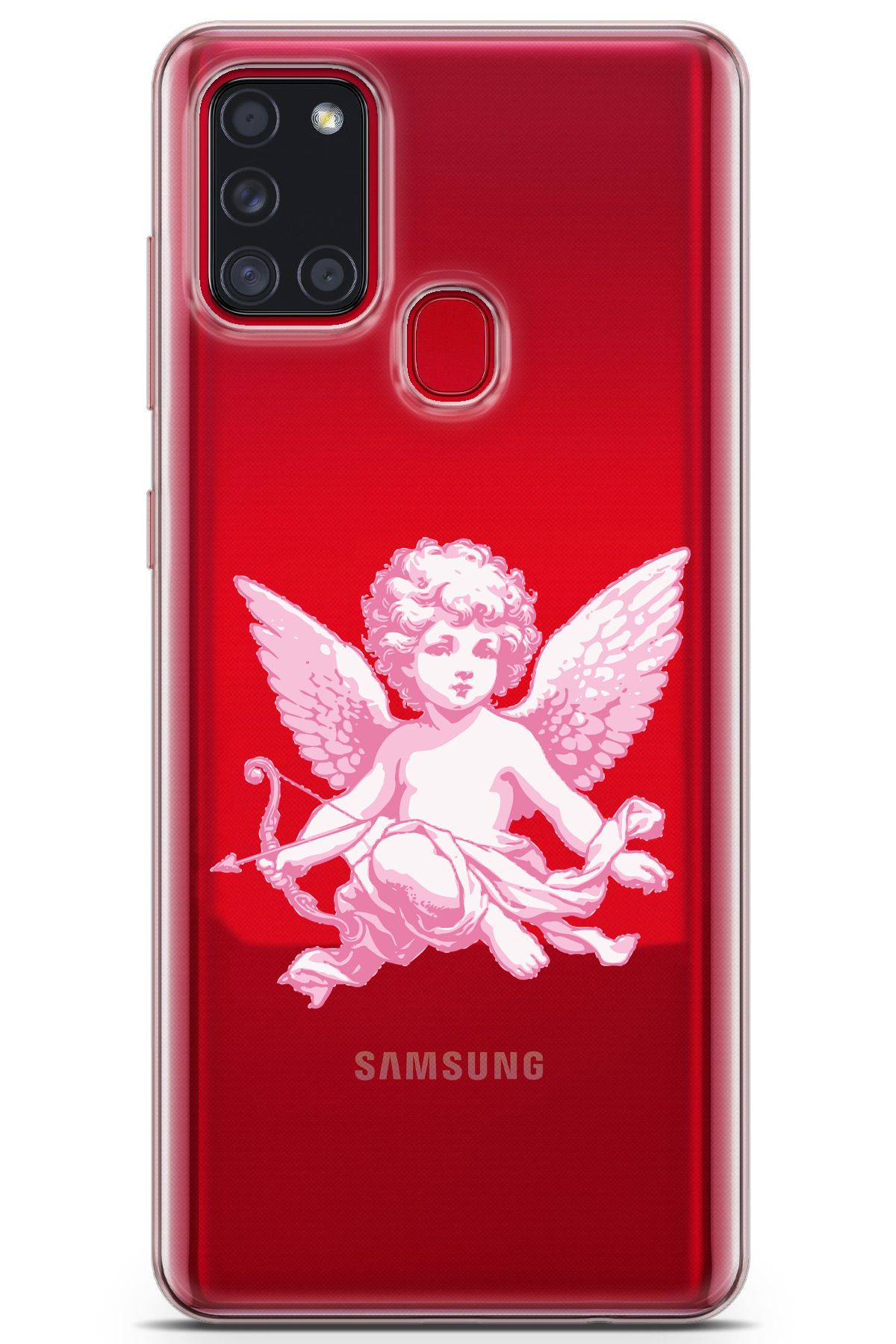 moonset Samsung Galaxy A21S Uyumlu Melek Tasarımlı Baskılı Şeffaf Telefon Kılıfı