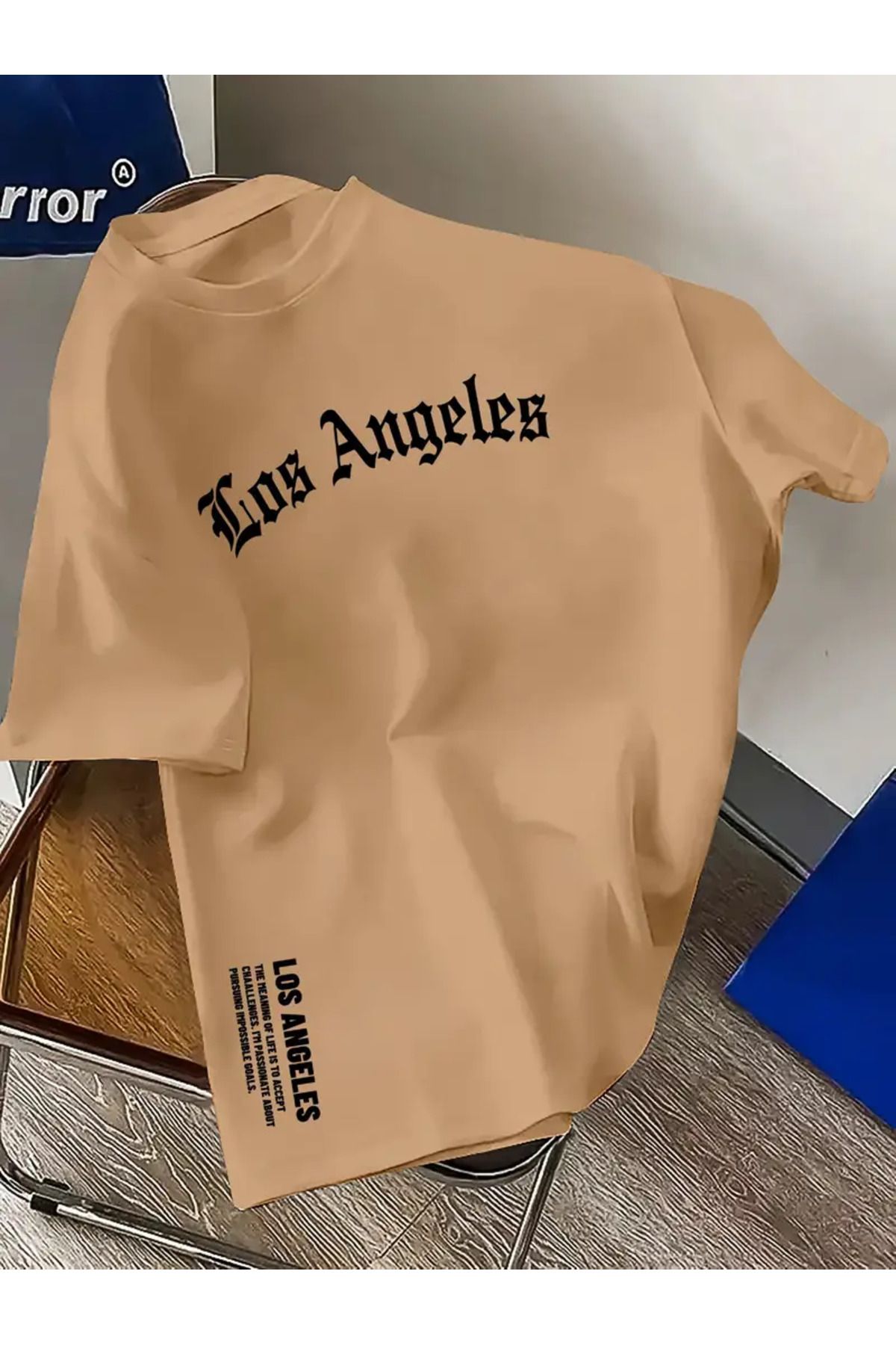 NEW TRENDY COLLECTİON 1 adet Erkek Rahat Polyester Tişört, Geometrik Los Angeles Baskılı