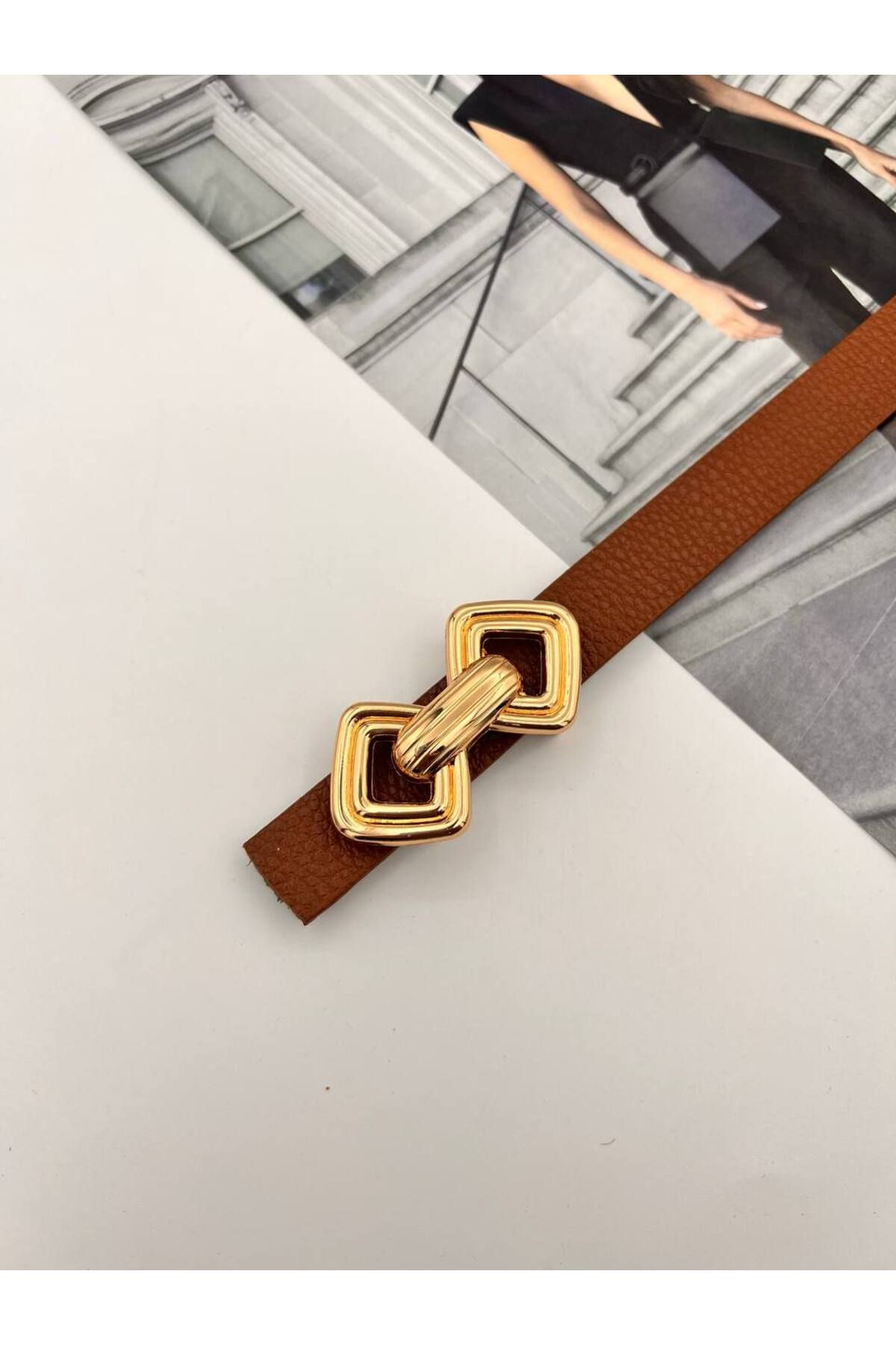 NOİR LUXE Basic Gold Tokalı Kadın Kemer Pantolon Kemeri Elbise Kemeri Gömlek Kemeri Ceket Kemer