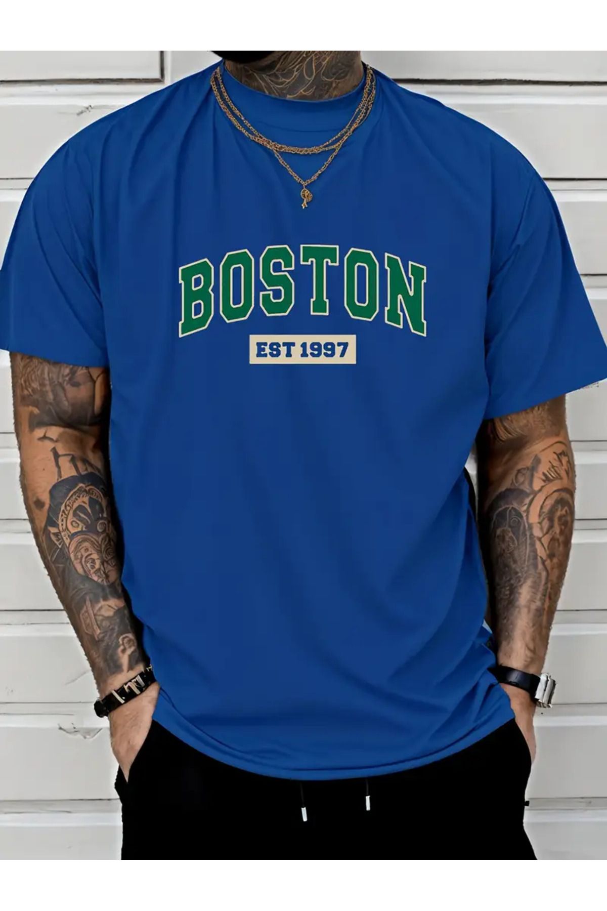 NEW TRENDY COLLECTİON Erkekler için Boston Est. 1997 Grafik Baskılı T-Shirt
