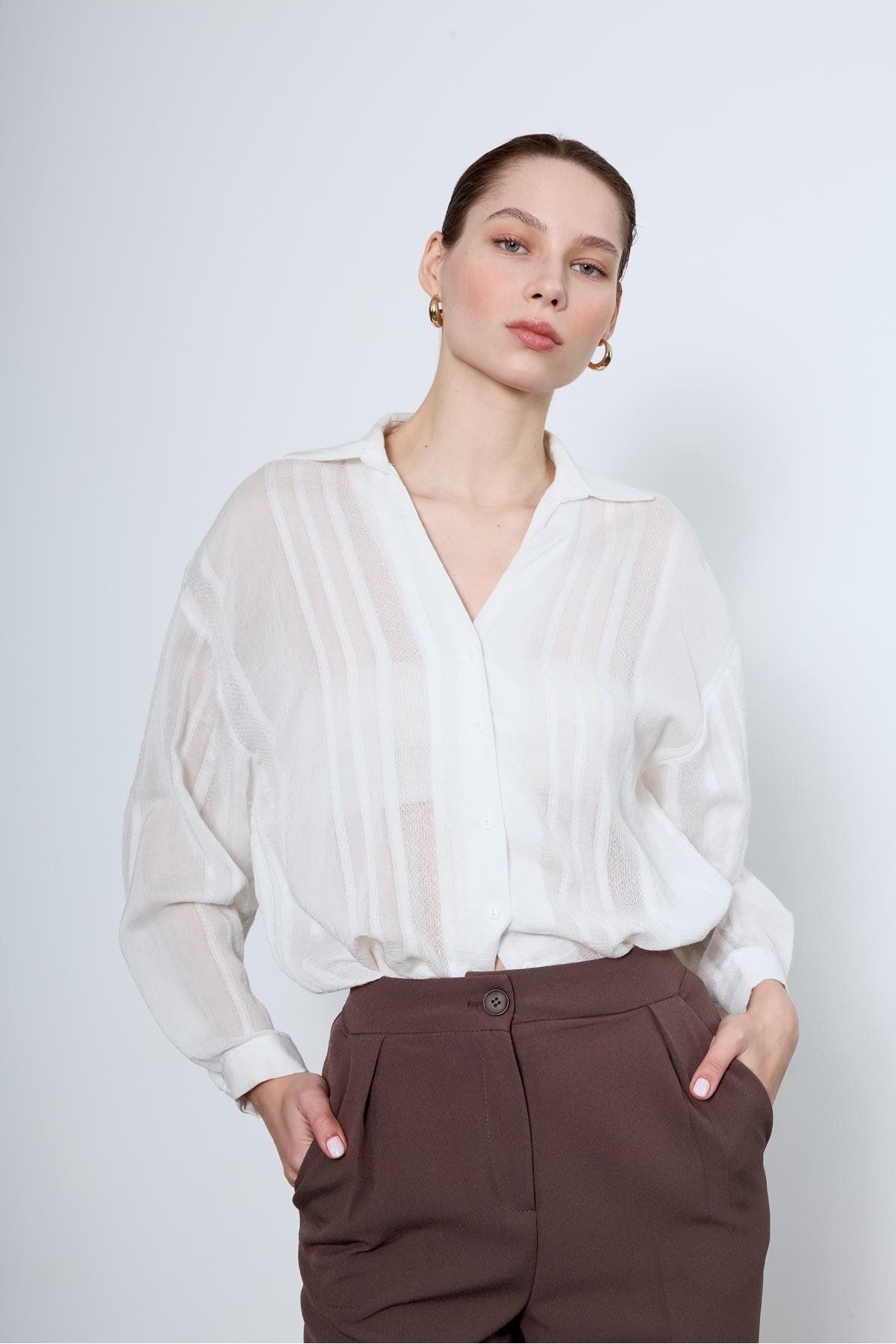 shieba outlet Premium Oversize Transparent Kumaş Gömlek