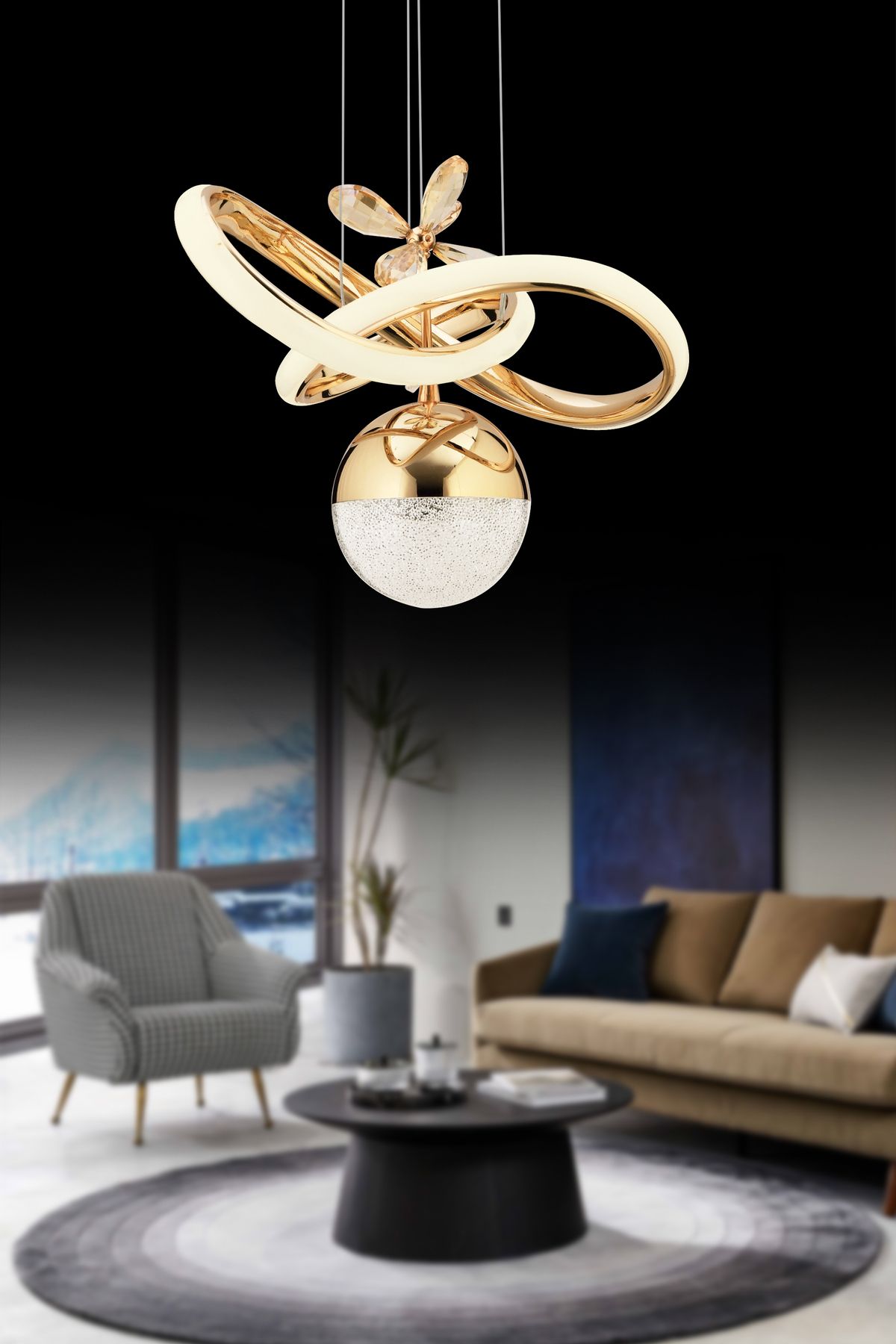 İstanbul Avize İstanbul Avize Begonvil Tekli Gold Beyaz Power Ledli Modern lüx Kristal Taşlı Led Avize