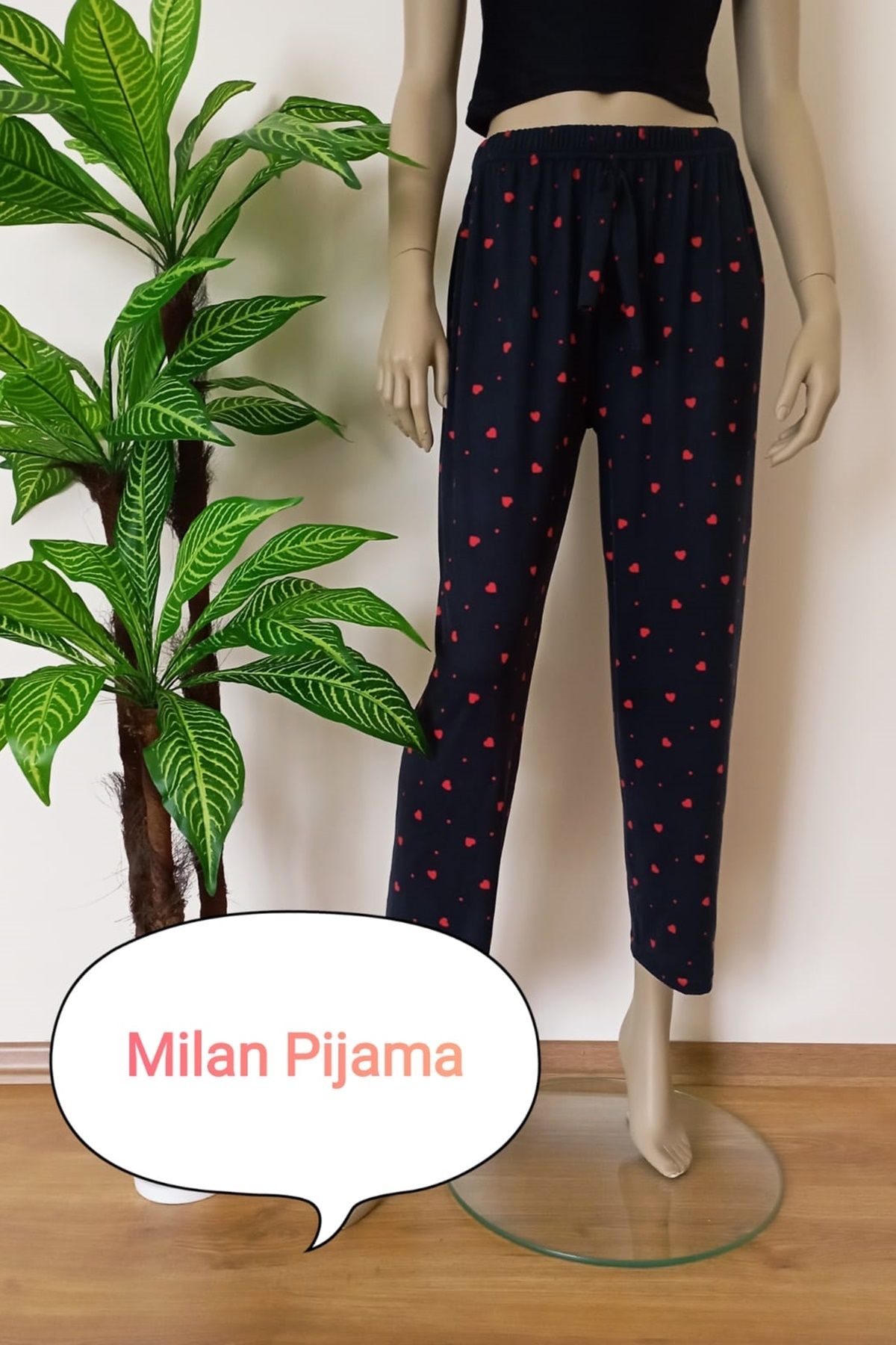 VİP BERA TEKSTİL Milan Kadın Kalp Desenli Yumuşacık Dokulu Esnek Pijama Altı