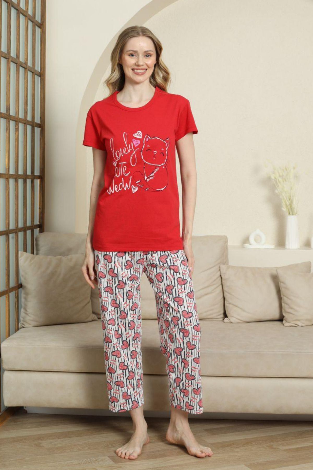 Anastasia Underwear Kısa Kol Pijama Takımı Yazlık Penye Baskılı Şık Takım
