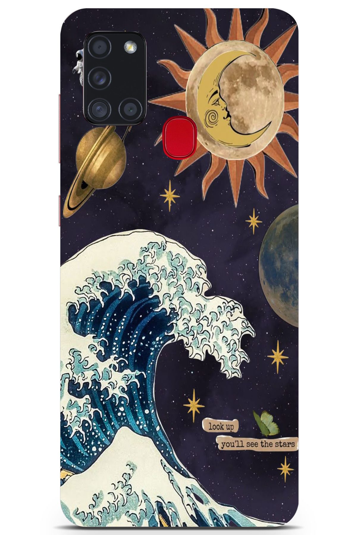 moonset Samsung Galaxy A21S Uyumlu Dalga ve Güneş Tasarımlı Baskılı Şeffaf Telefon Kılıfı