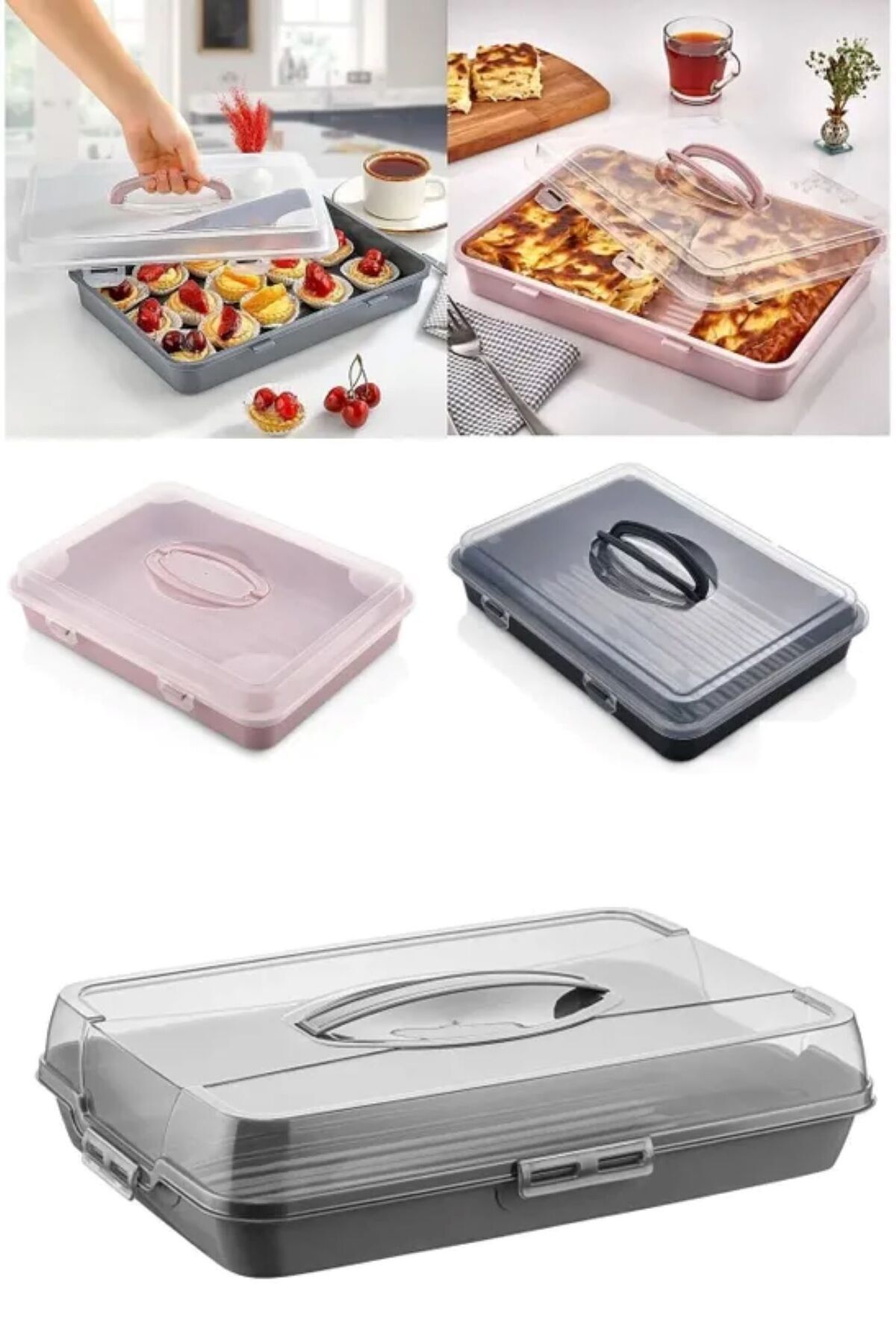 Parland Mini Boy Dikdörtgen Kilitli Pasta Börek Borcam Taşıma Kabı 20cm