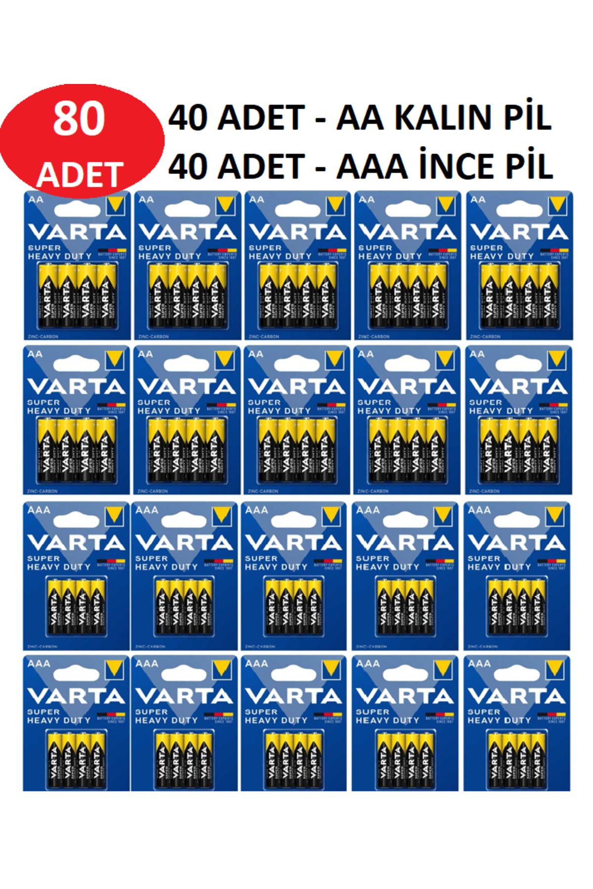 ANI OFİS KIRTASİYE A K Super Heavy Duty Toplam 80 Adet Özel Pil Paketi - 40 Adet İnce Pil + 40 Adet Kalın Pil