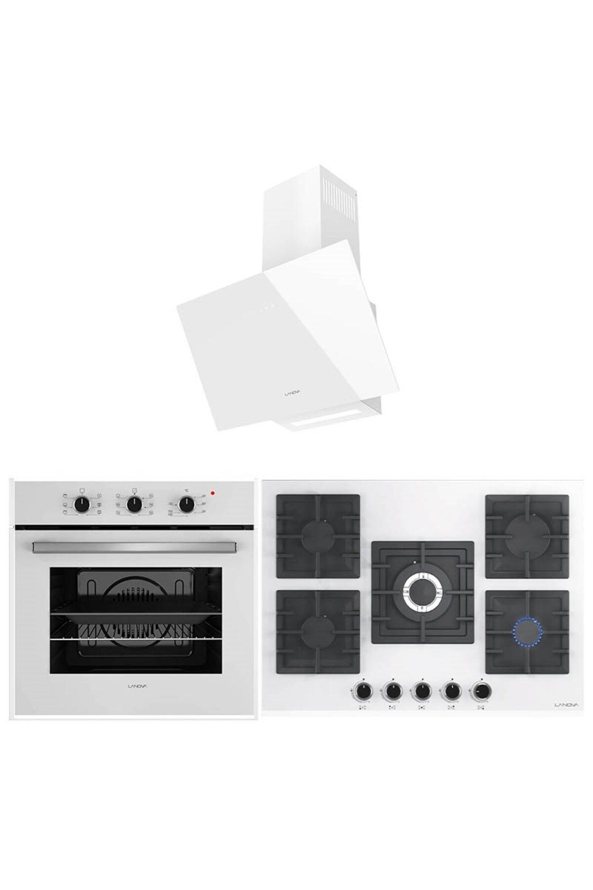 LANOVA Mano 2106TW01 - G17402-105 - 3220W6 5'li Kare Beyaz Cam Ankastre Set