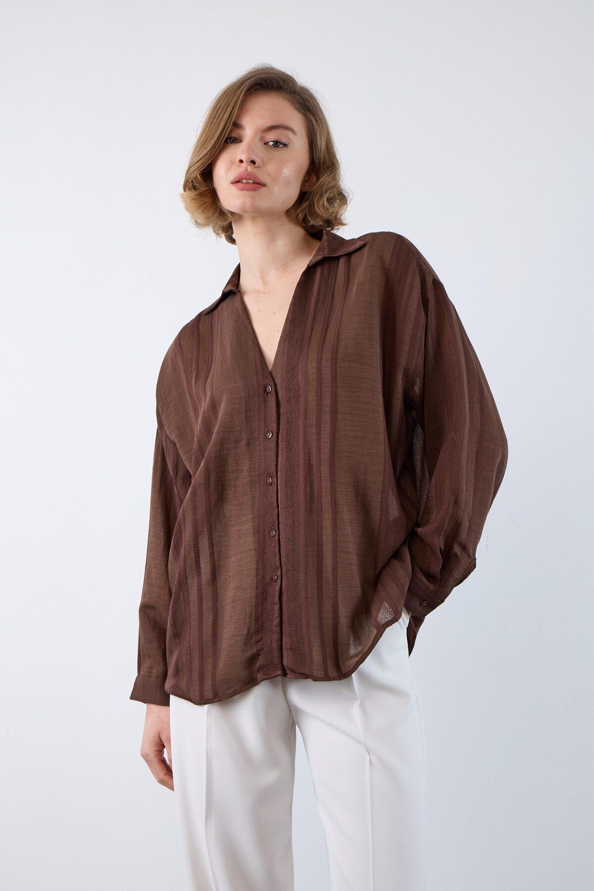 shieba outlet Premium Oversize Transparent Kumaş Gömlek