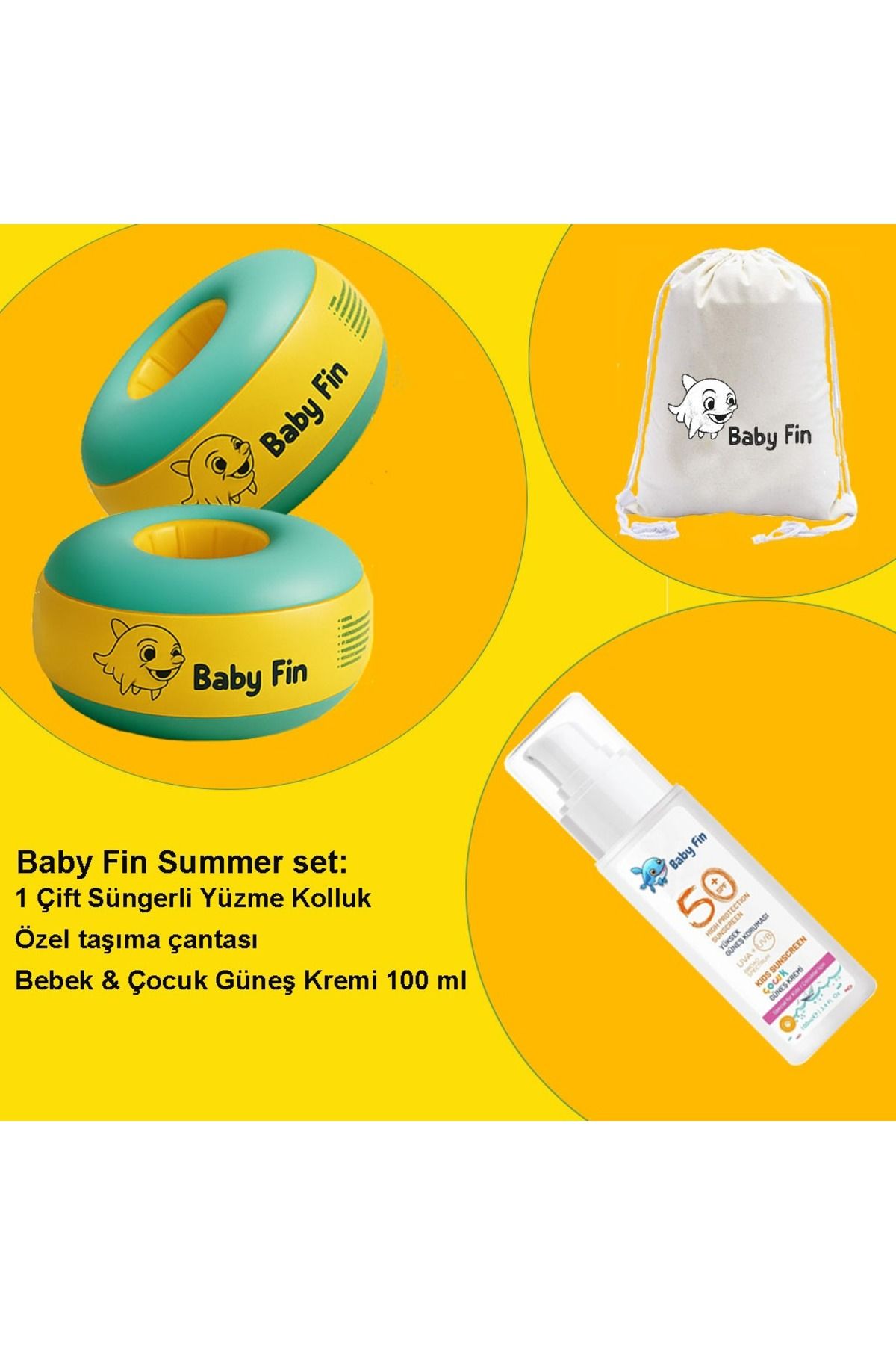 babyfin Başlangıç Seviye Yüzme Kolluk | Süngerli Deniz Kolluğu + çocuk güneş kremi