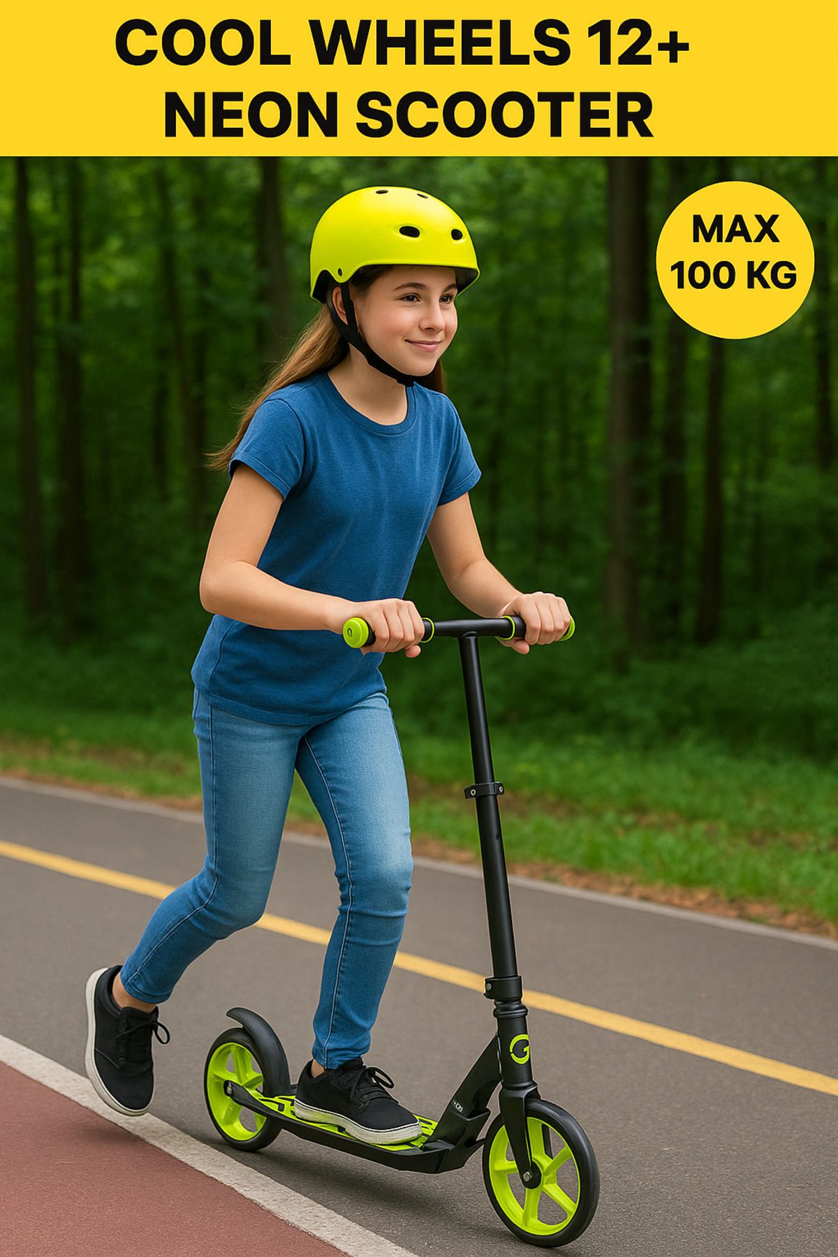 Scooters Cool Wheels 12+ Katlanabilir Neon Scooter | 2 Tekerlekli Ayarlanabilir Gidonlu Scooter (100 Kg)