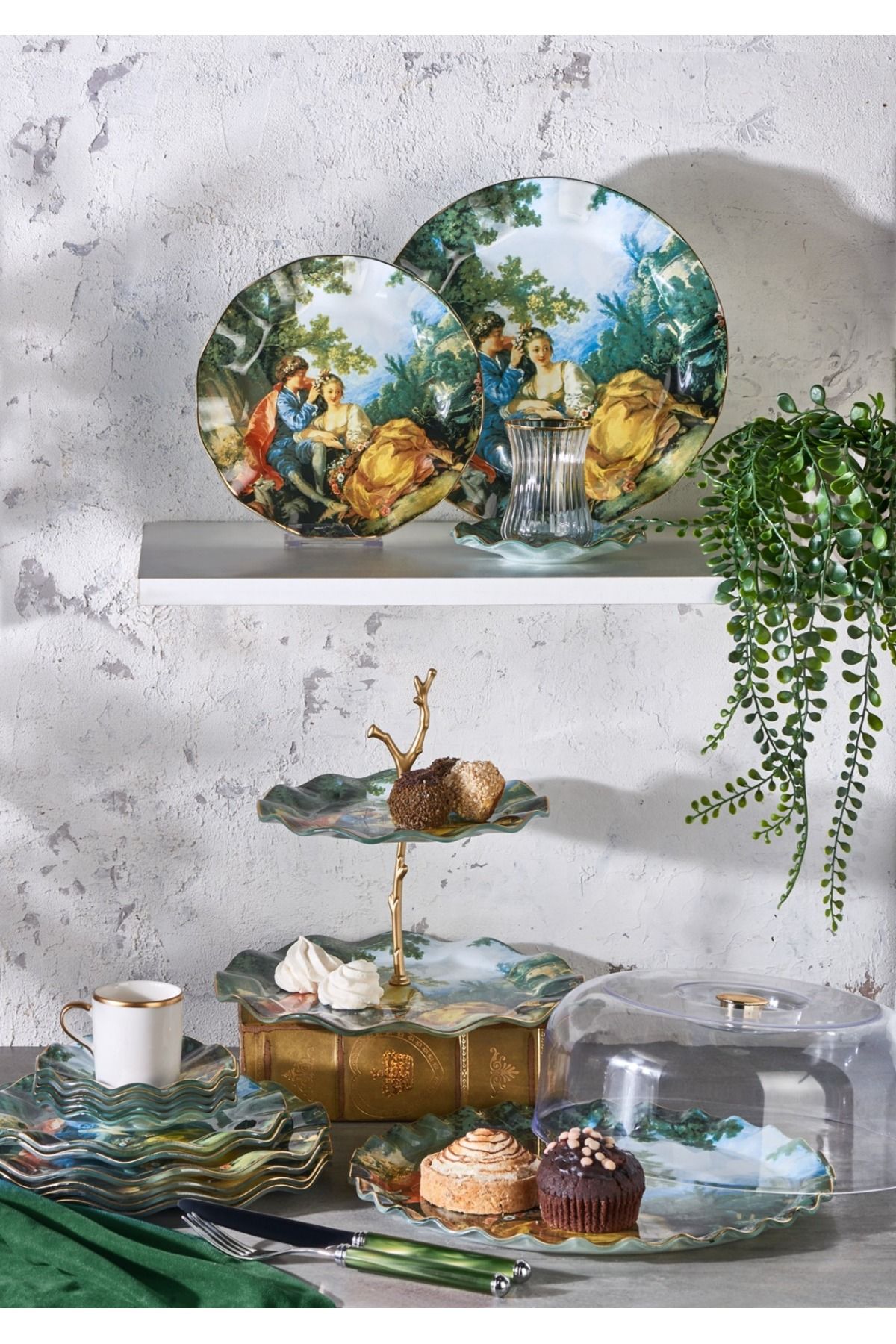 G&G Glass and Glass Viborg Surf 6 Kişilik 34 Parça Çay Vakti İkram Takımı