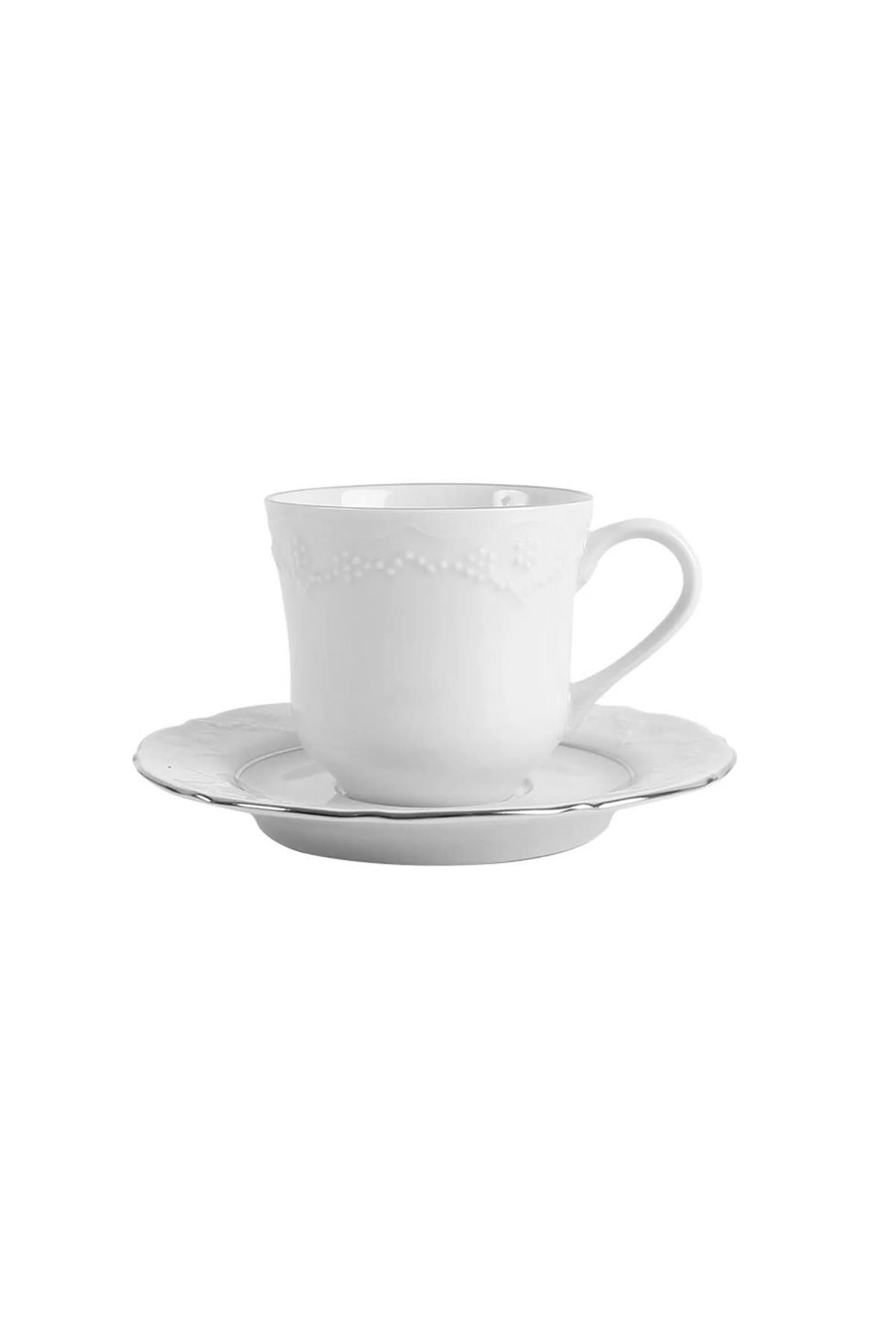 Porland Queen Platin Tabaklı 12 Parça Çay Fincanı 200cc