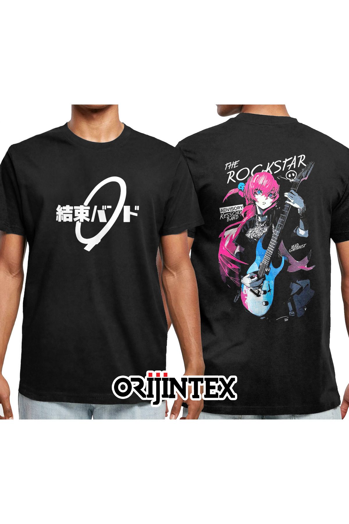 orijintex Bocchi The Rock Rockstar Hitori Gotoh Ön Arka Baskılı Unisex Siyah Tshirt