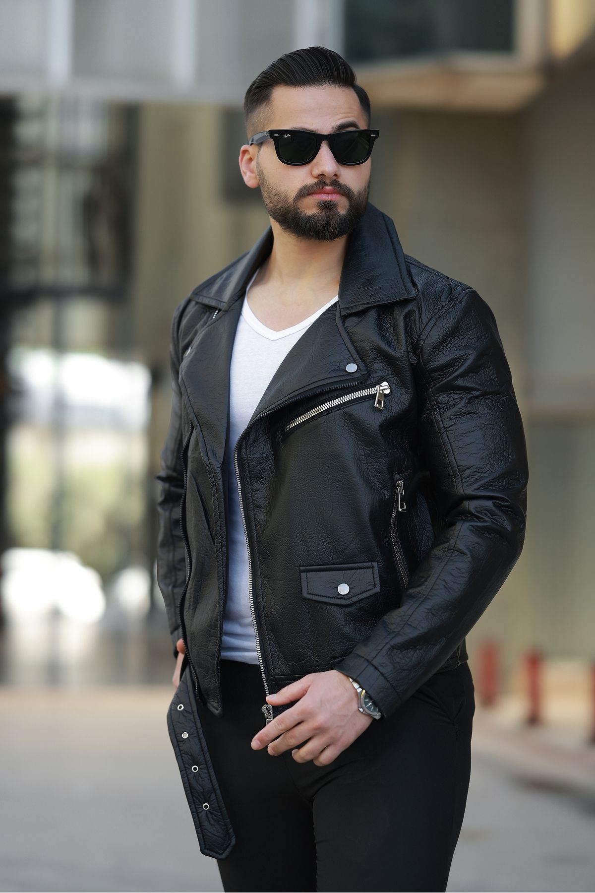 RHONES ERKEK KUZEY MODEL KEMERLİ BAHARLIK DERİ CEKET