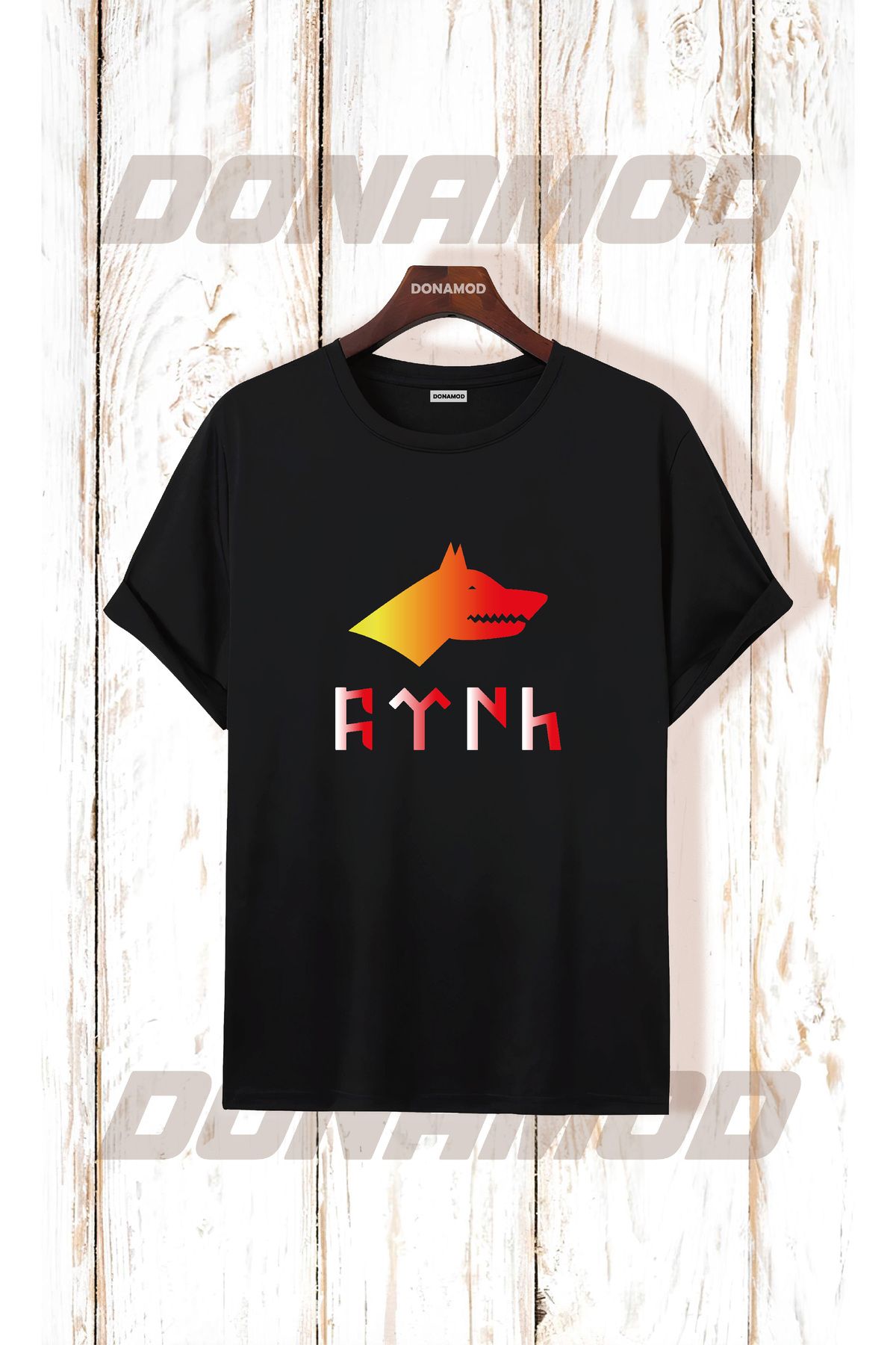 donamod Siyah Beyaz Türk Göktürkçe Alfabe Eski Türkçe Kurt Osmanlı Kökbörü Bozkurt Atatürk Tişört T shirt