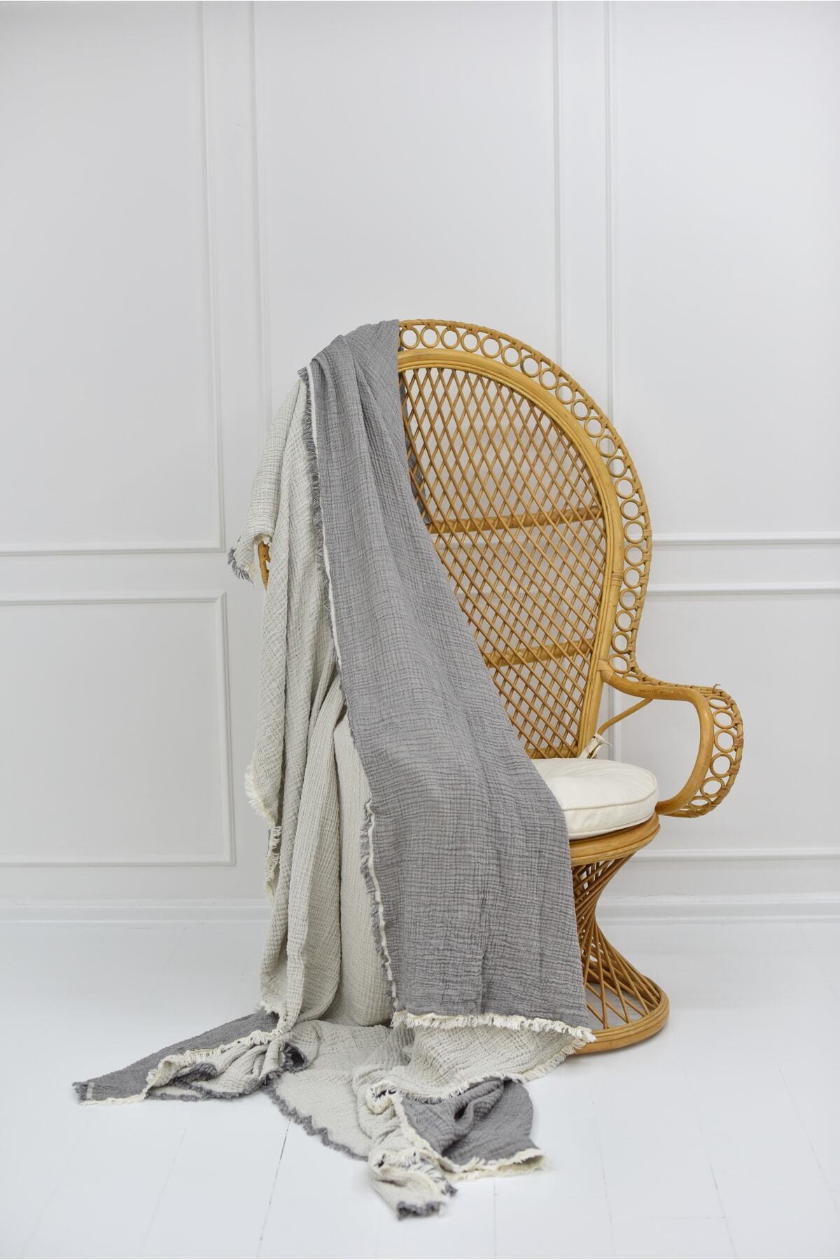 Natural-Meet Maya Battal Size Double Sided 100% Cotton Muslin Bedspread 230X250 cm 5