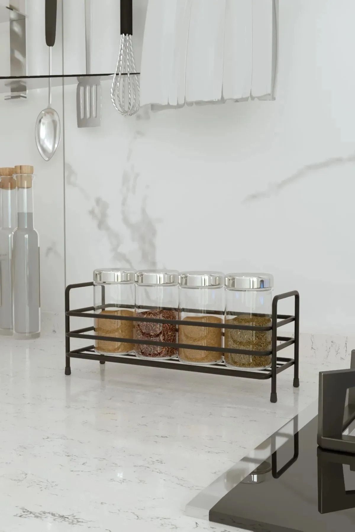 Le Touche Banyo Mutfak Organizer Siyah Metal Baharatlık Tezgah Üstü Metal Banyo Düzenleyici