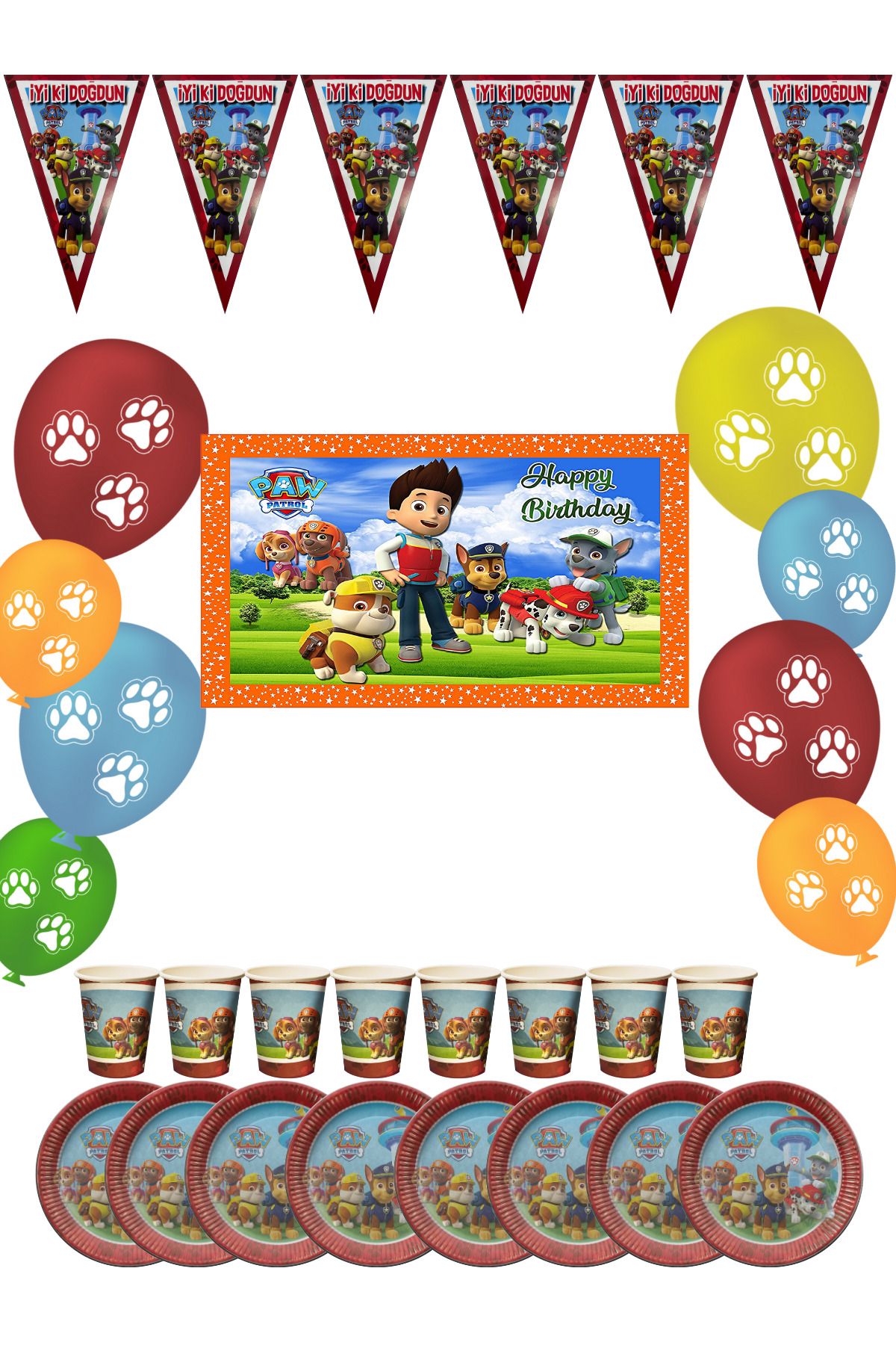 snowparty Paw Patrol Paw Petrol Bayraklı Afişli Doğum Günü Parti Malzemeleri Süsleri Seti