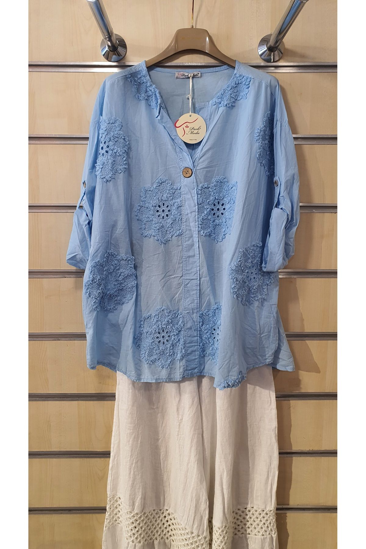 Park Moda ÇİÇEK KABARTMALI FİSTOLU GÖMLEK