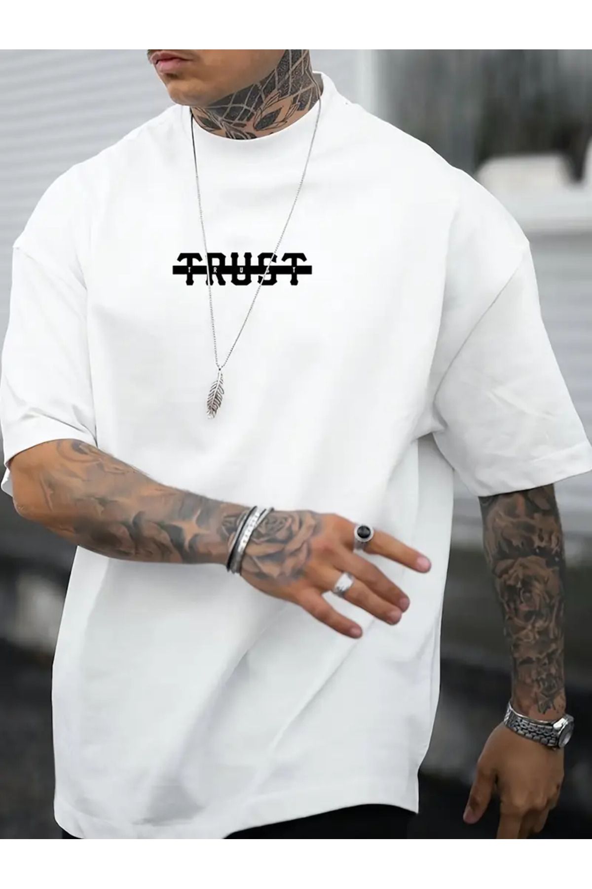 NEW TRENDY COLLECTİON Erkekler için Günlük "TRUST" Harf Baskılı Tişört