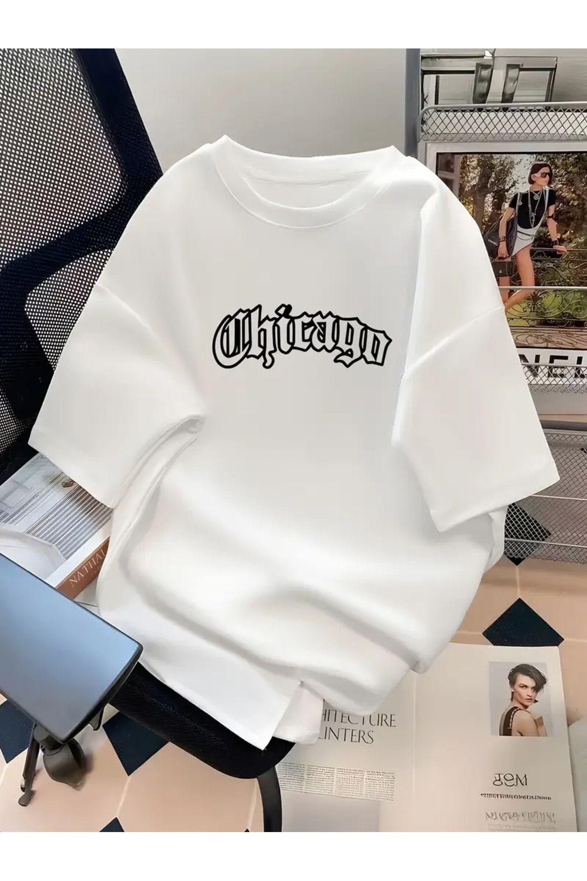 NEW TRENDY COLLECTİON Chicago Basketbol Takımı Logolu Günlük Kısa Kollu Tişört