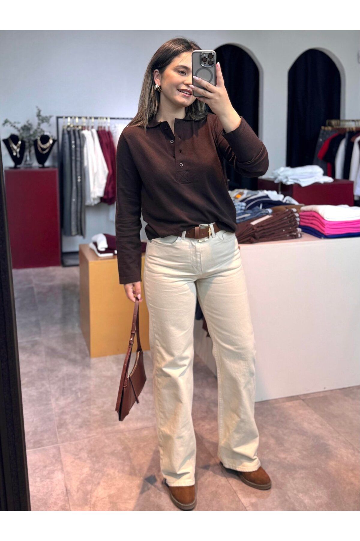 BÜŞRA PERKER Straight Bej Jean