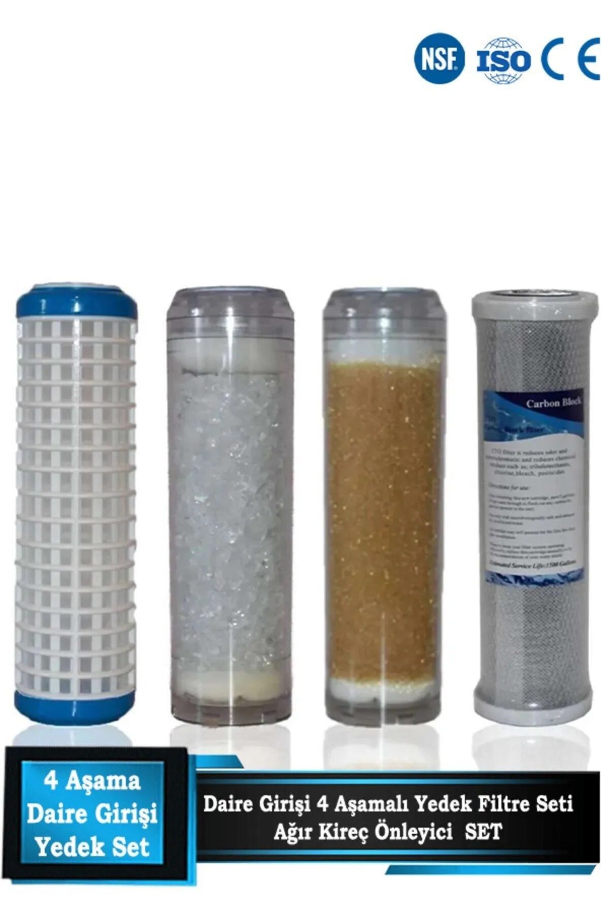 Filter Store Daire Bina Sayaç Girişi 10" Inch 4 Aşama ( Yıkanabilir , Silifoz , Reçine , Blok ) Yedek Filtre Seti
