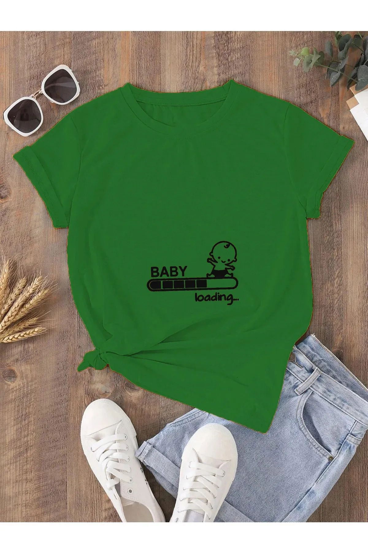 FeaR LeeS Oversize Hamile T-shirt Baby Loading Baskılı Kahverengi