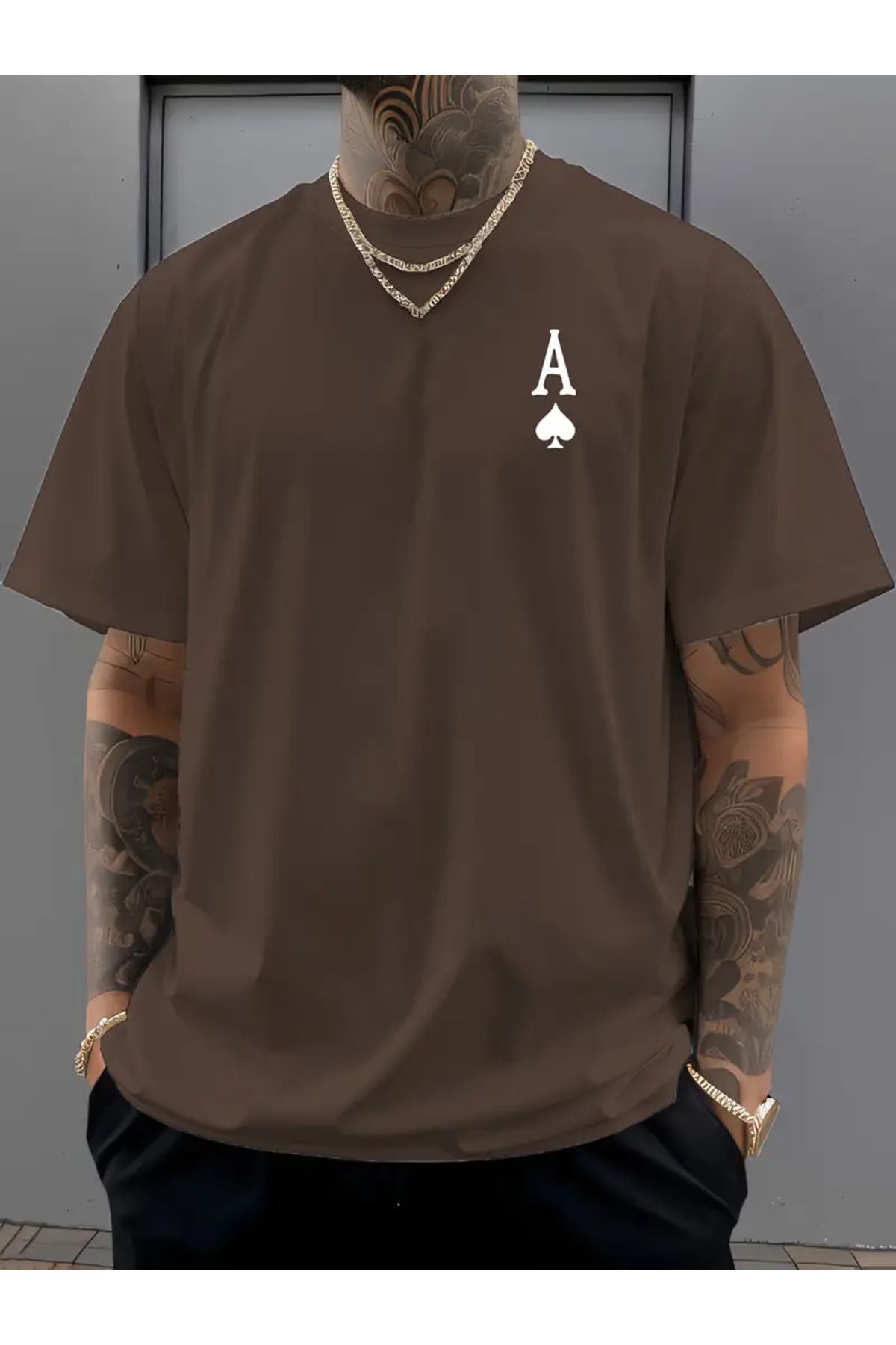 NEW TRENDY COLLECTİON Erkekler için Maça Ası Poker Baskılı Günlük Tişört
