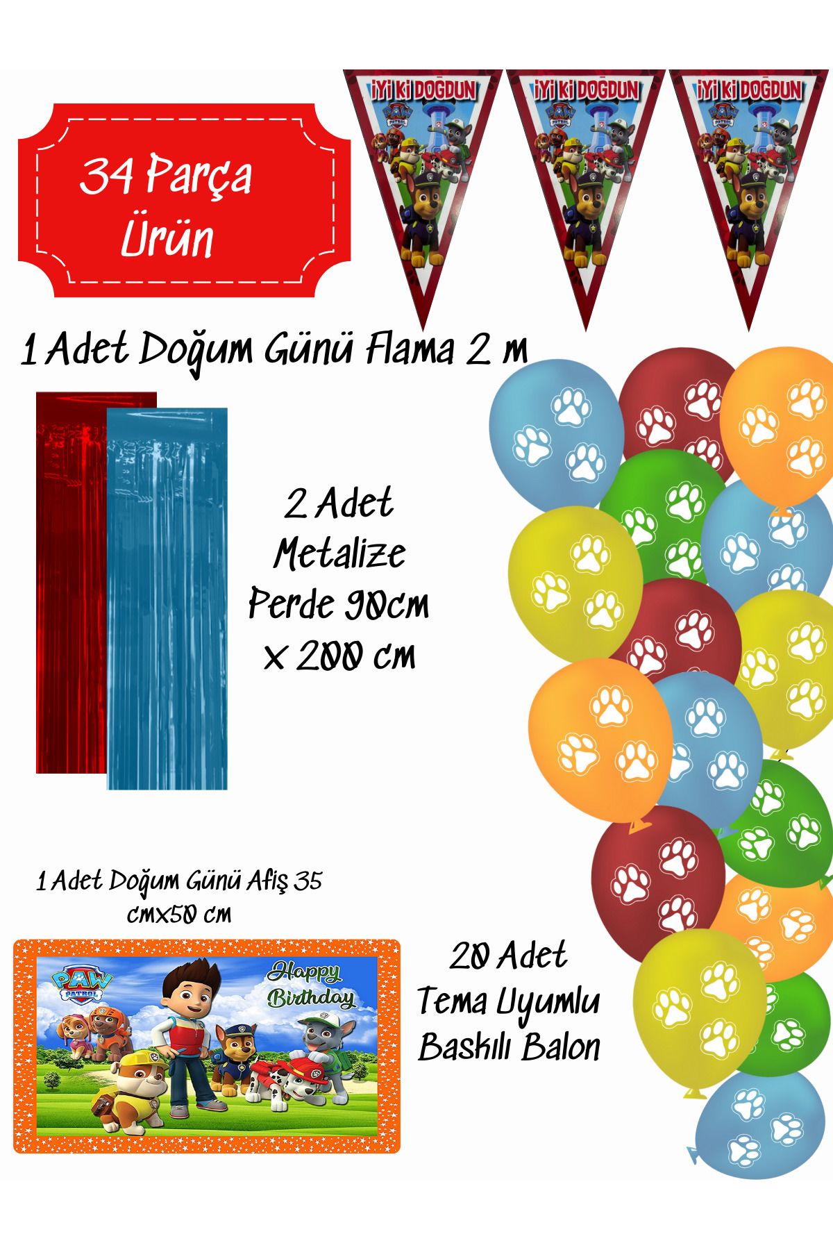 snowparty Paw Patrol Paw Petrol Doğum Günü Parti Malzemeleri Süsleri Seti
