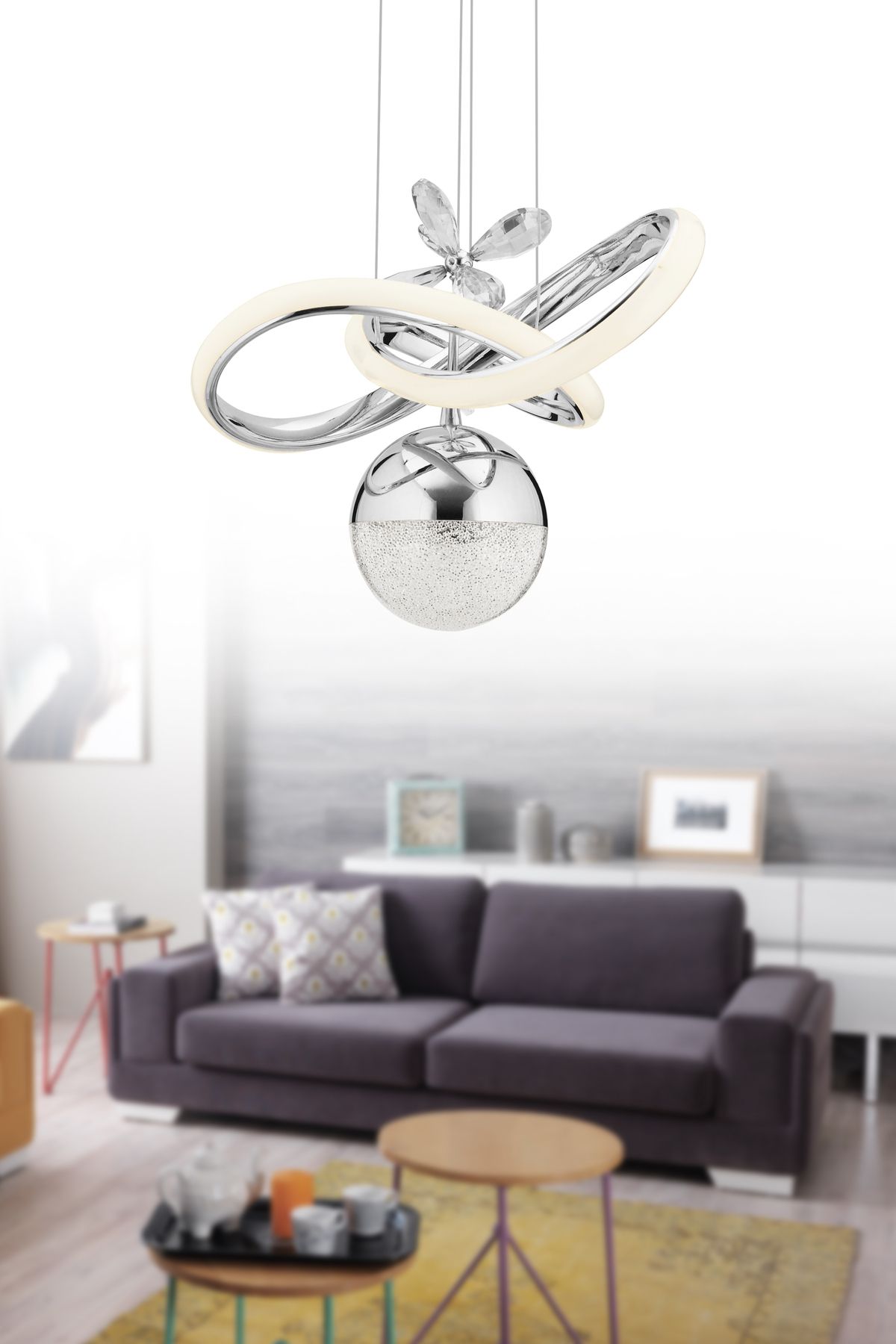 İstanbul Avize İstanbul Avize Begonvil Tekli Gümüş Power Ledli Modern lüx Kristal Taşlı Led Avize