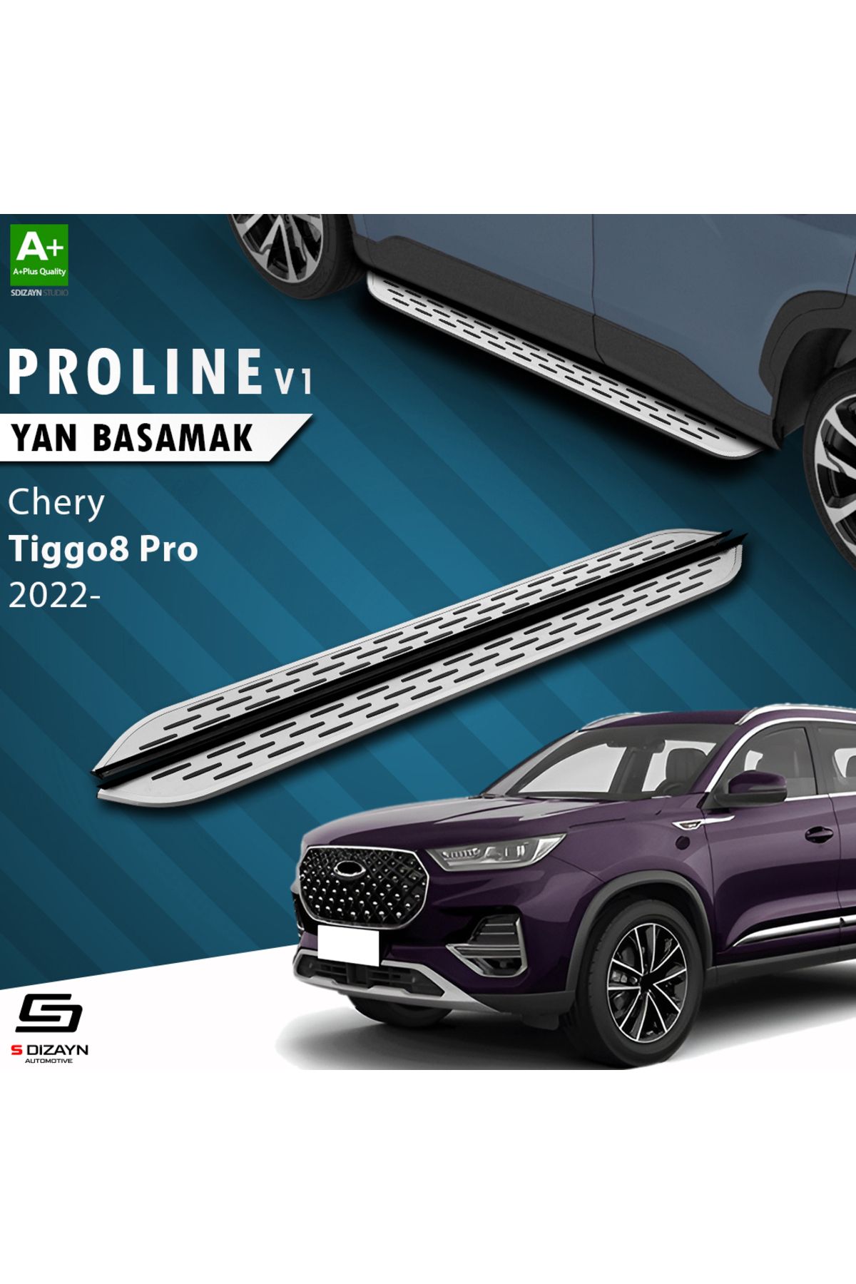 S Dizayn S-Dizayn Chery Tiggo8 Pro OEM Still Pro V1 Aluminyum Yan Basamak 183 Cm 2022 Üzeri A+ Kalite