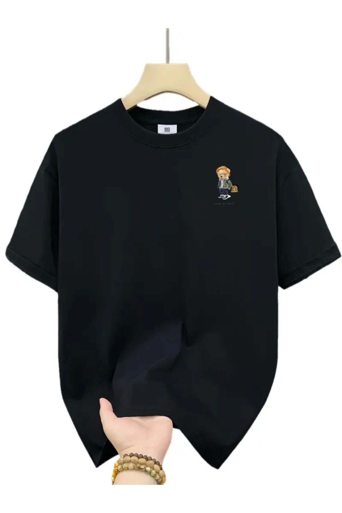 anizmir Baskılı Oversize Bisiklet Yaka T-shirt - Siyah
