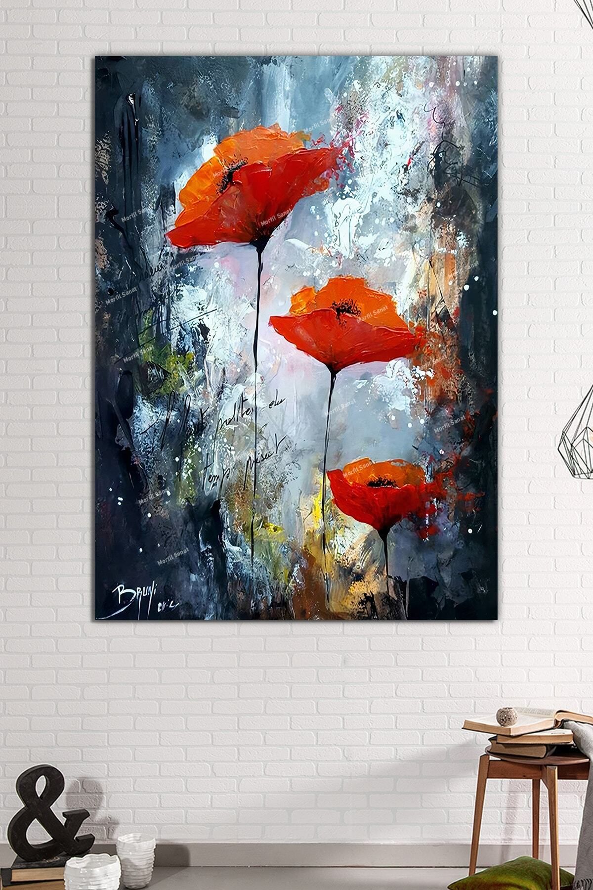Morfil Sanat Atölyesi Gelincik Yağlıboya Görünümlü Dekoratif Sanatsal Kanvas Tablo