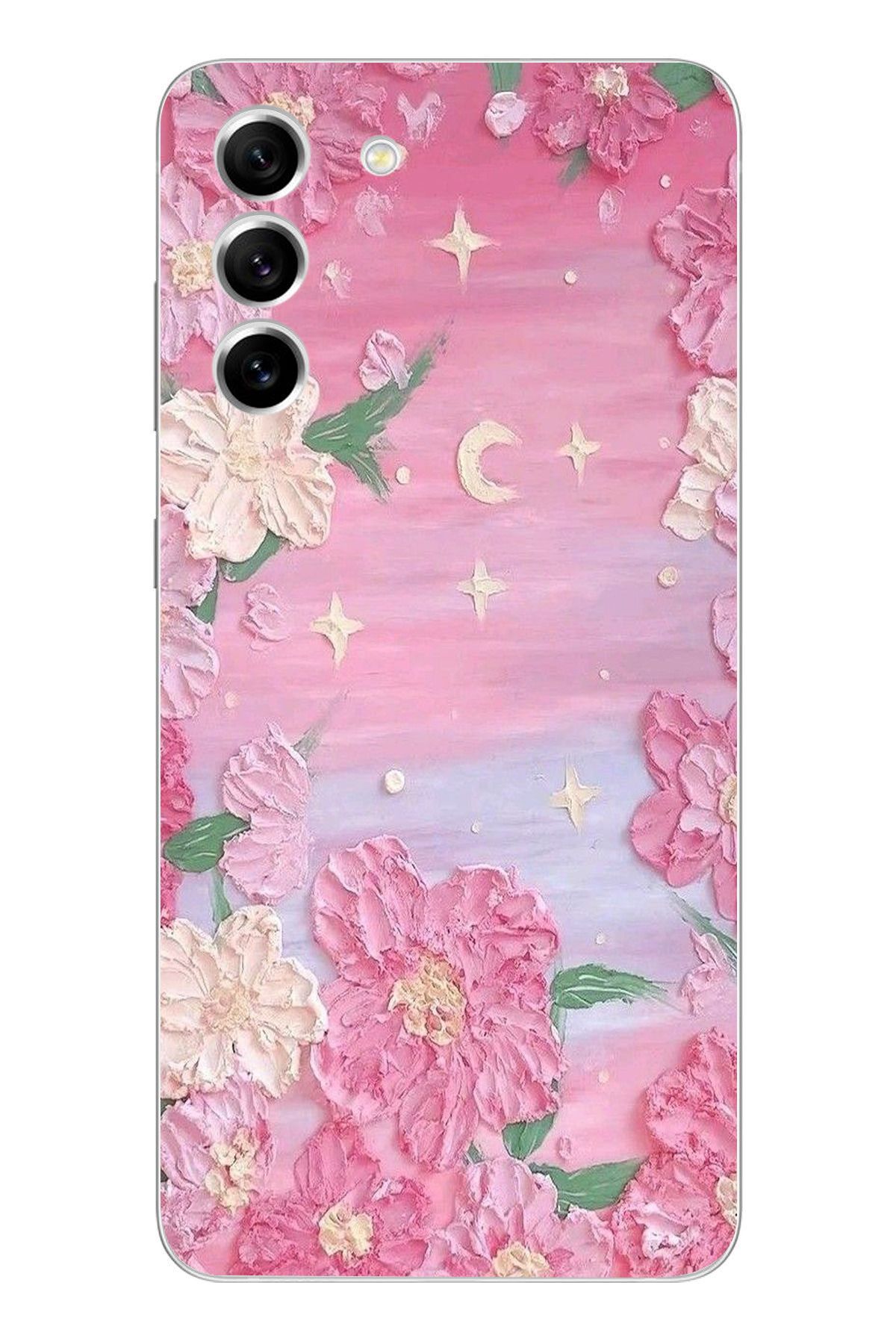 moonset Samsung Galaxy S21 FE Uyumlu Pastel Çiçekler Tasarımlı Baskılı Şeffaf Telefon Kılıfı