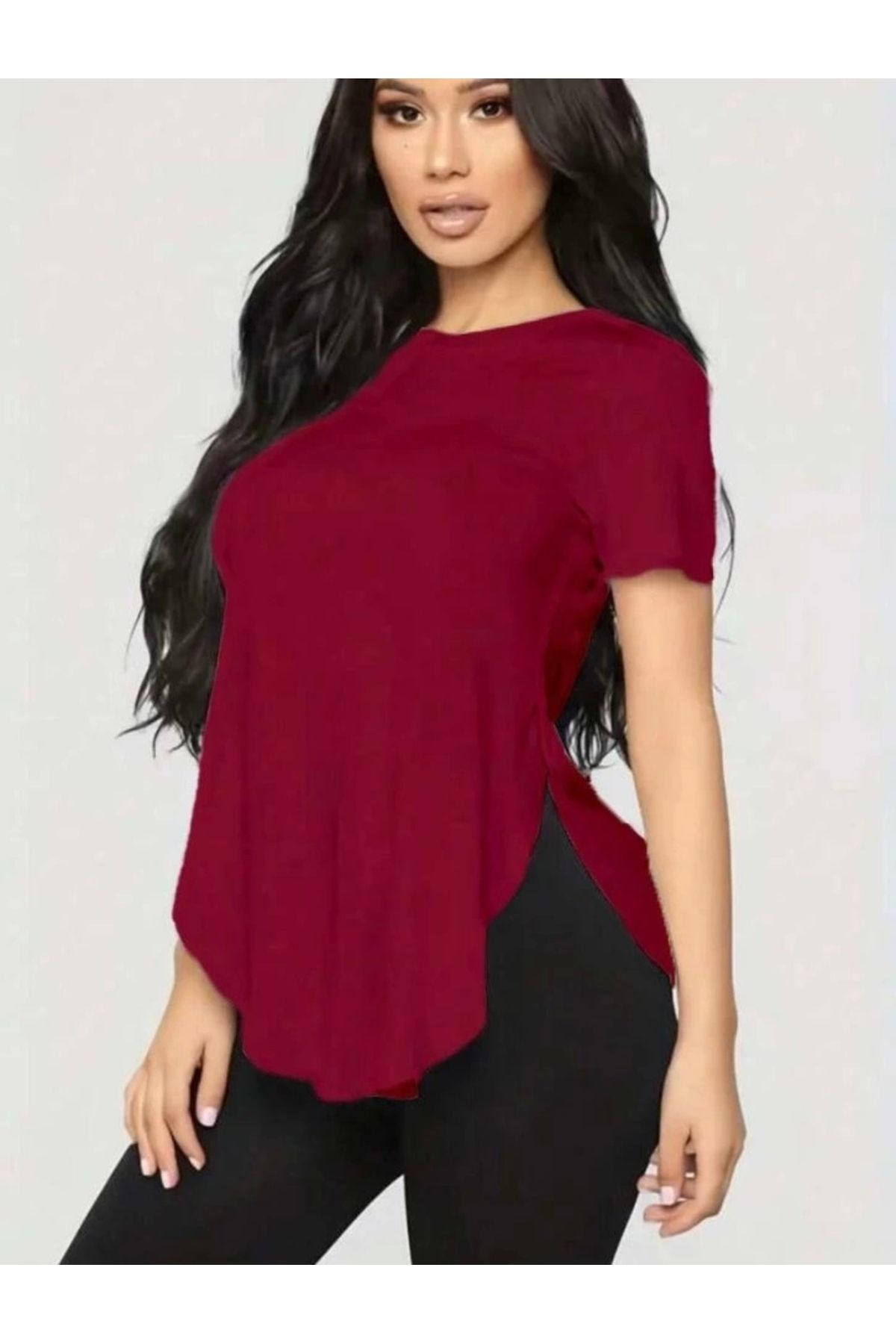 Butik Kadın Türlü Viskon Kumaş Yırtmaç Detaylı Bluz