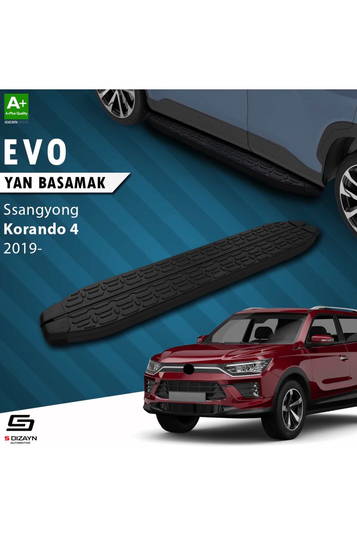 S Dizayn S-Dizayn Ssangyong Korando Evo Siyah Yan Basamak 183 Cm 2019 Üzeri A+ Kalite