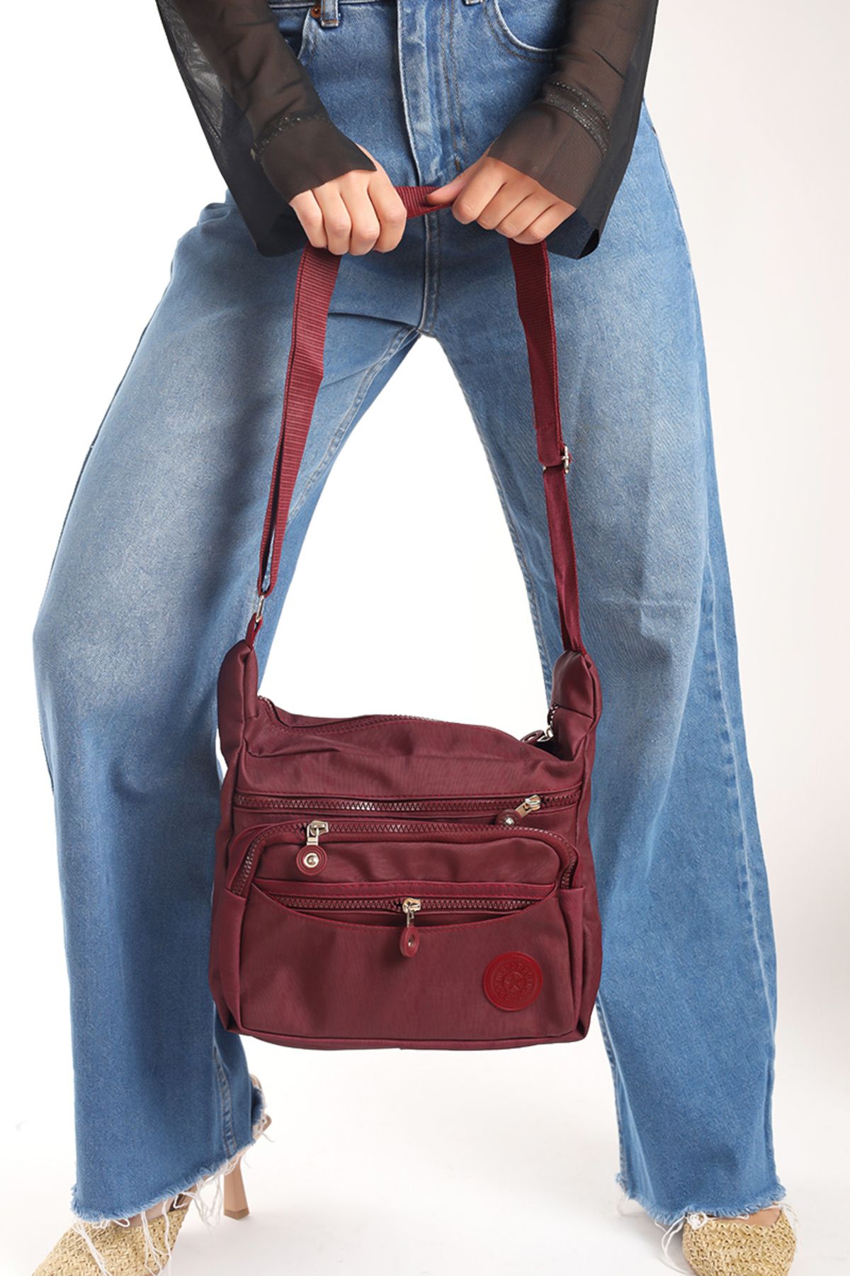 Moda Lime Kadın Bordo Çok Gözlü Omuz ve Çapraz Askılı Çanta